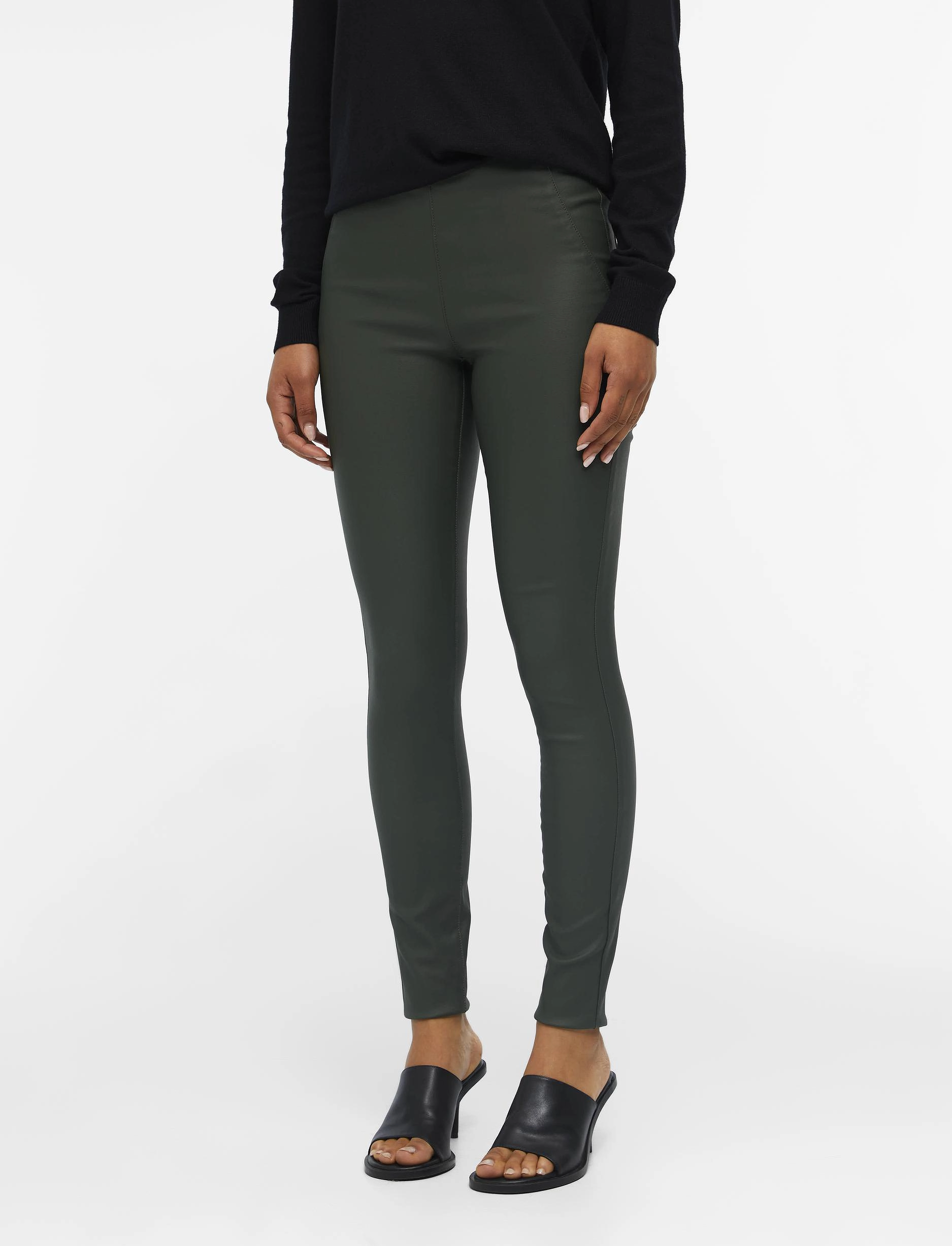 Object OBJBELLE MW COATED LEGGINGS NOOS - Hosen - DUFFEL BAG / khaki/green