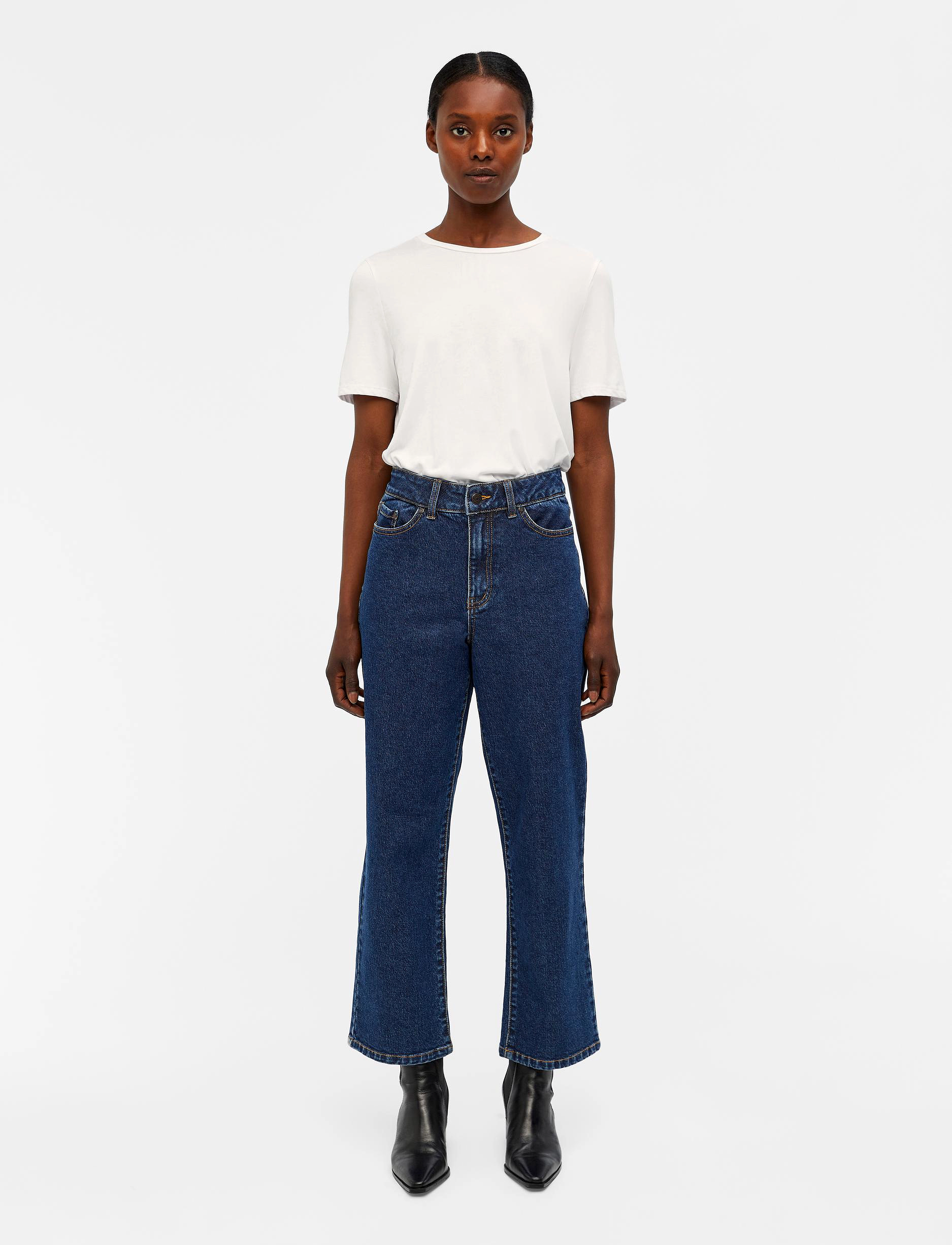 Object - OBJMOJI HW STRAIGHT ANKLE JEANS - dark blue denim - 4