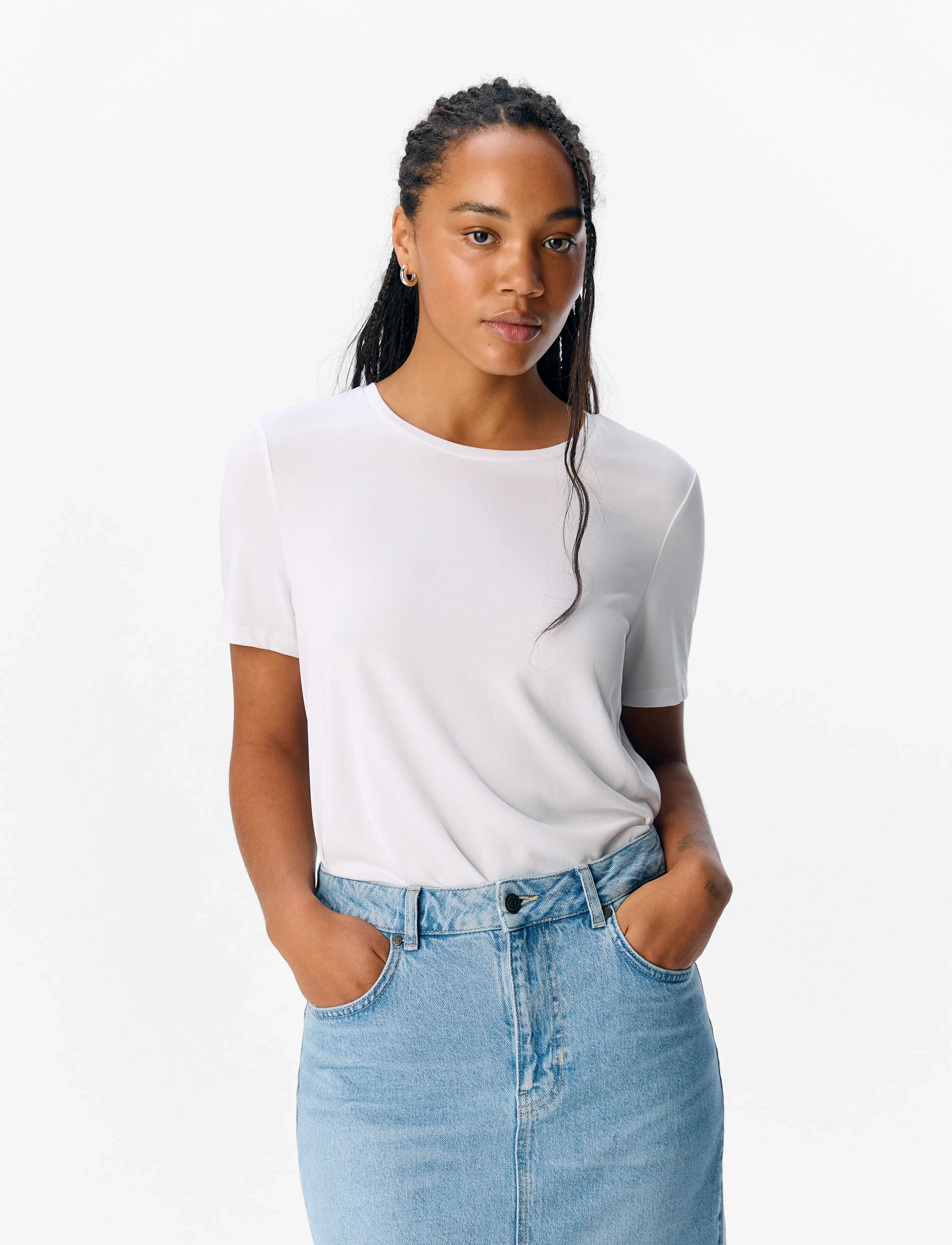 Object Objannie S/S T-Shirt Noos, M, White, T-Shirts & Toppe > Kortærmede, Dame