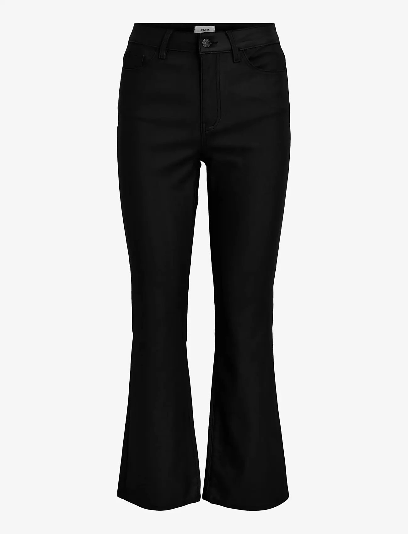 Object - OBJBELLE MW 7/8 COATED FLARED PANTS DIV - utsvängda jeans - black - 1