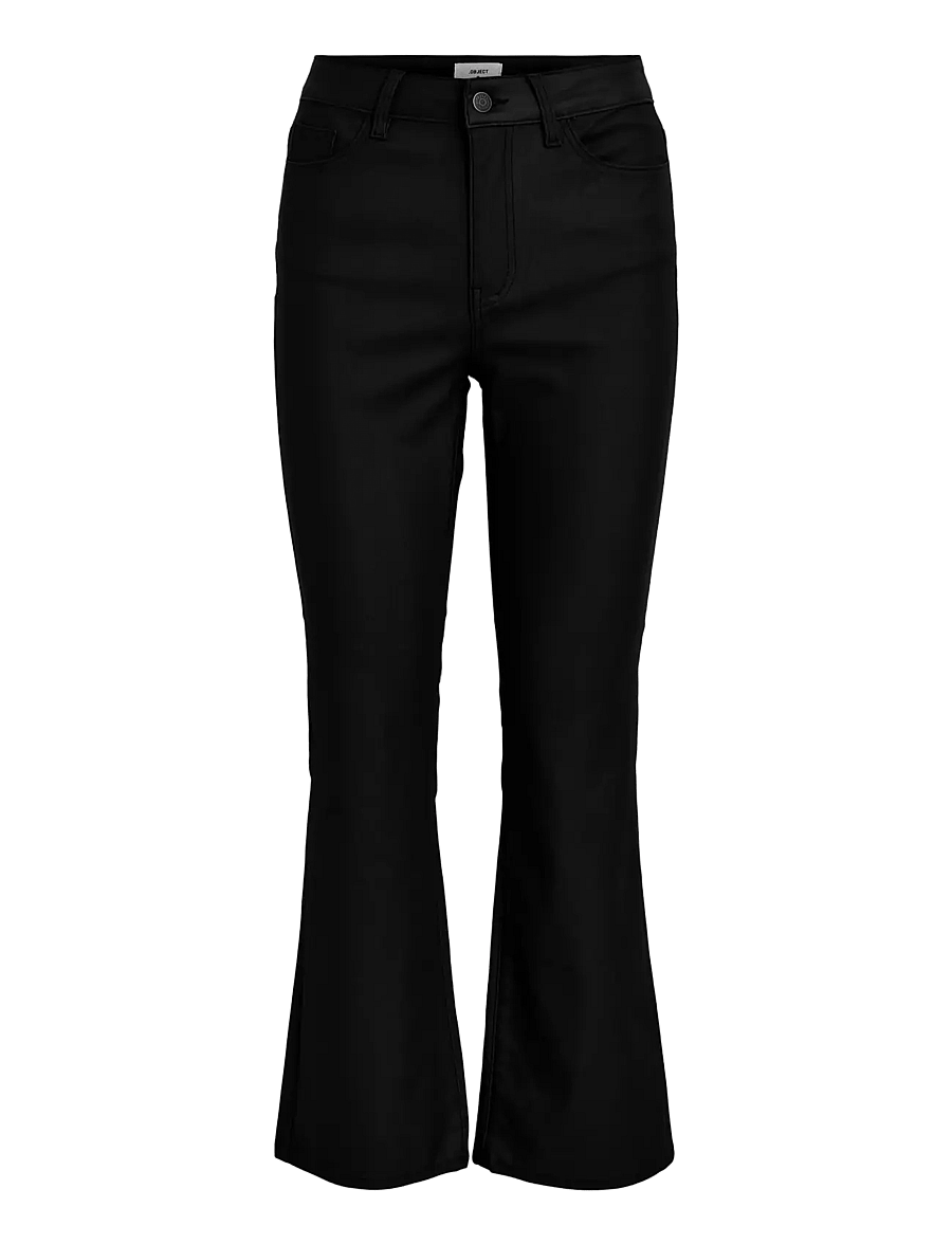 Object - OBJBELLE MW 7/8 COATED FLARED PANTS DIV - Útvíðar gallabuxur - black - 1