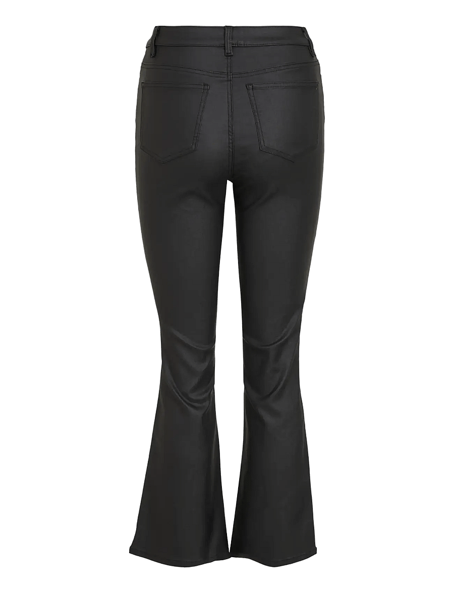 Object - OBJBELLE MW 7/8 COATED FLARED PANTS DIV - Útvíðar gallabuxur - black - 2