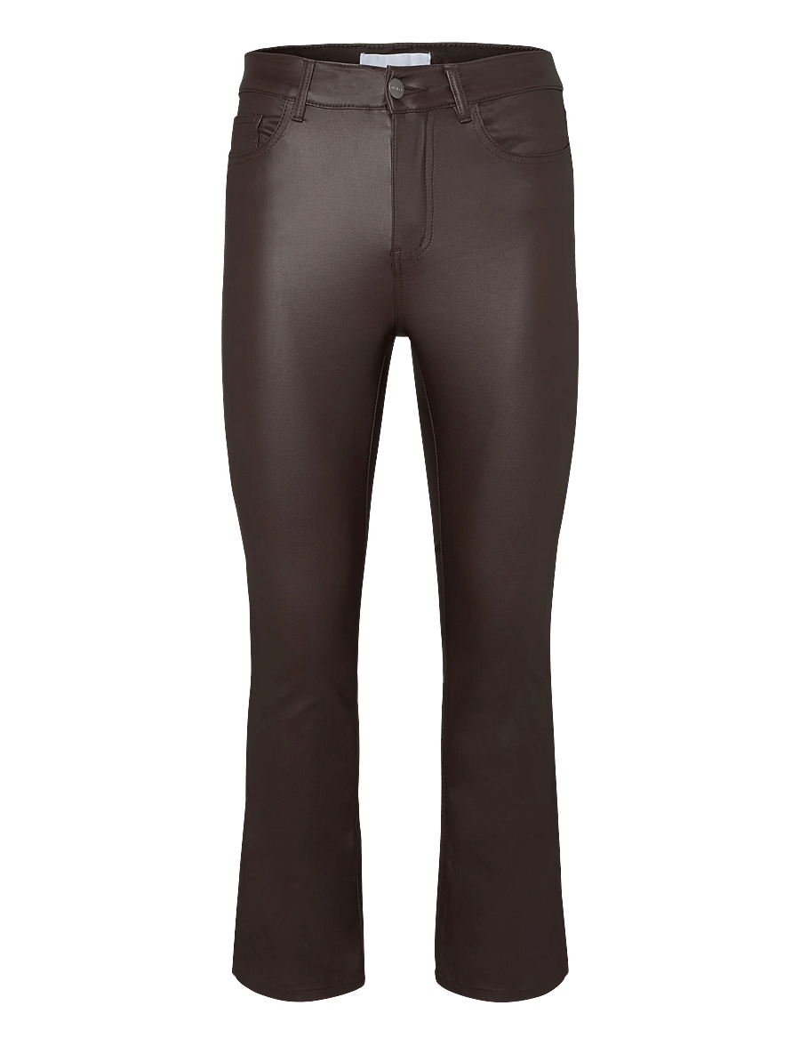 Object - OBJBELLE MW 7/8 COATED FLARED PANTS DIV - utsvängda jeans - seal brown - 0