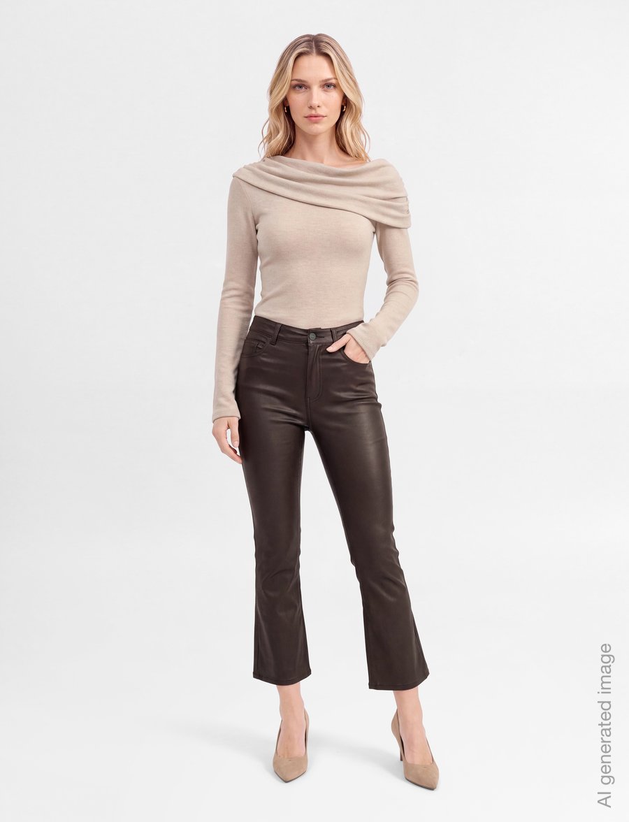 Object - OBJBELLE MW 7/8 COATED FLARED PANTS DIV - schlaghosen - seal brown - 0