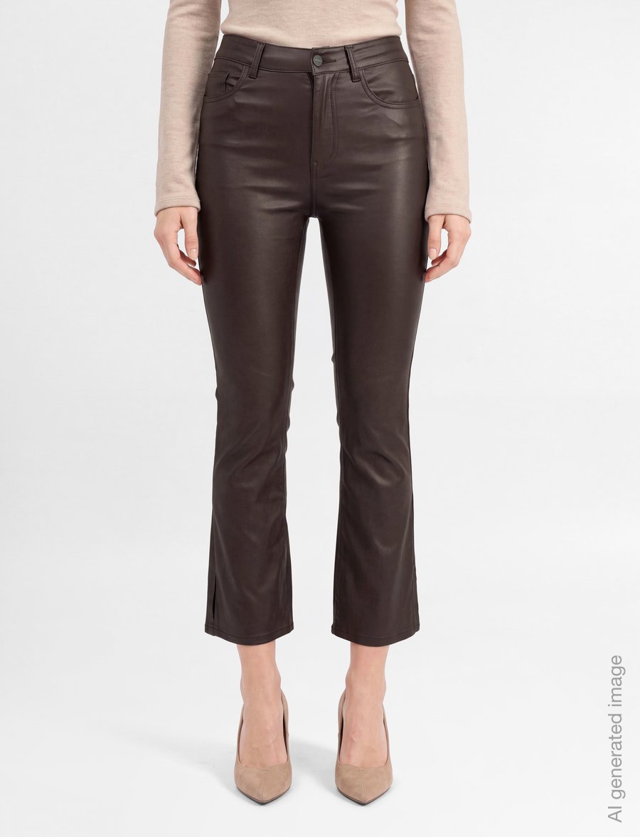 Object - OBJBELLE MW 7/8 COATED FLARED PANTS DIV - schlaghosen - seal brown - 3