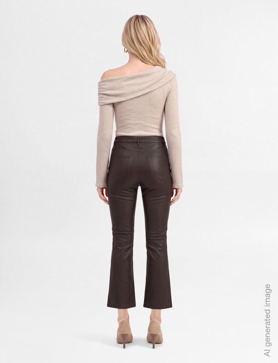 Object - OBJBELLE MW 7/8 COATED FLARED PANTS DIV - schlaghosen - seal brown - 4