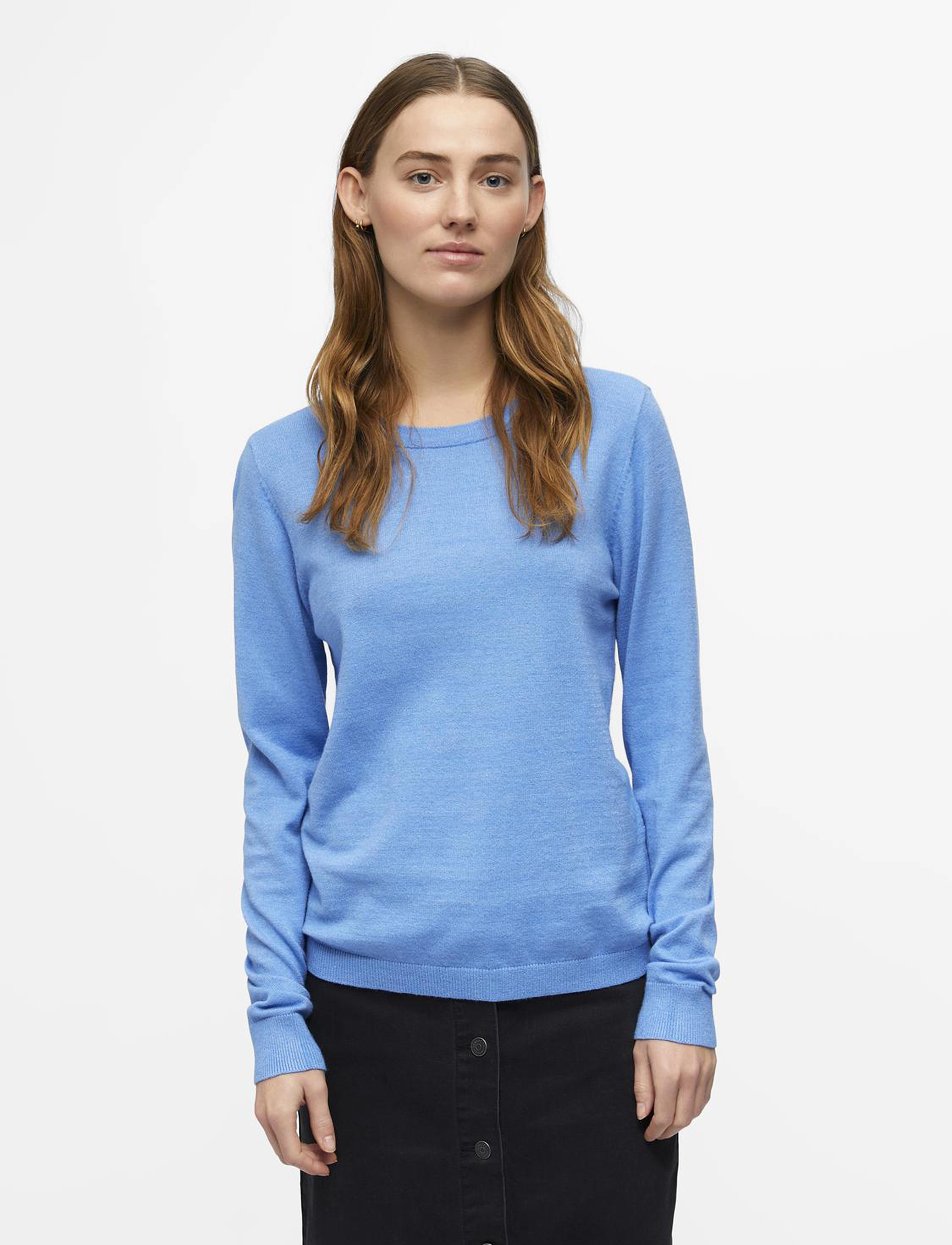 Object Objthess L/S O-Neck Knit Pullover Noos, XL, Blue, Strik > Trøjer, Dame