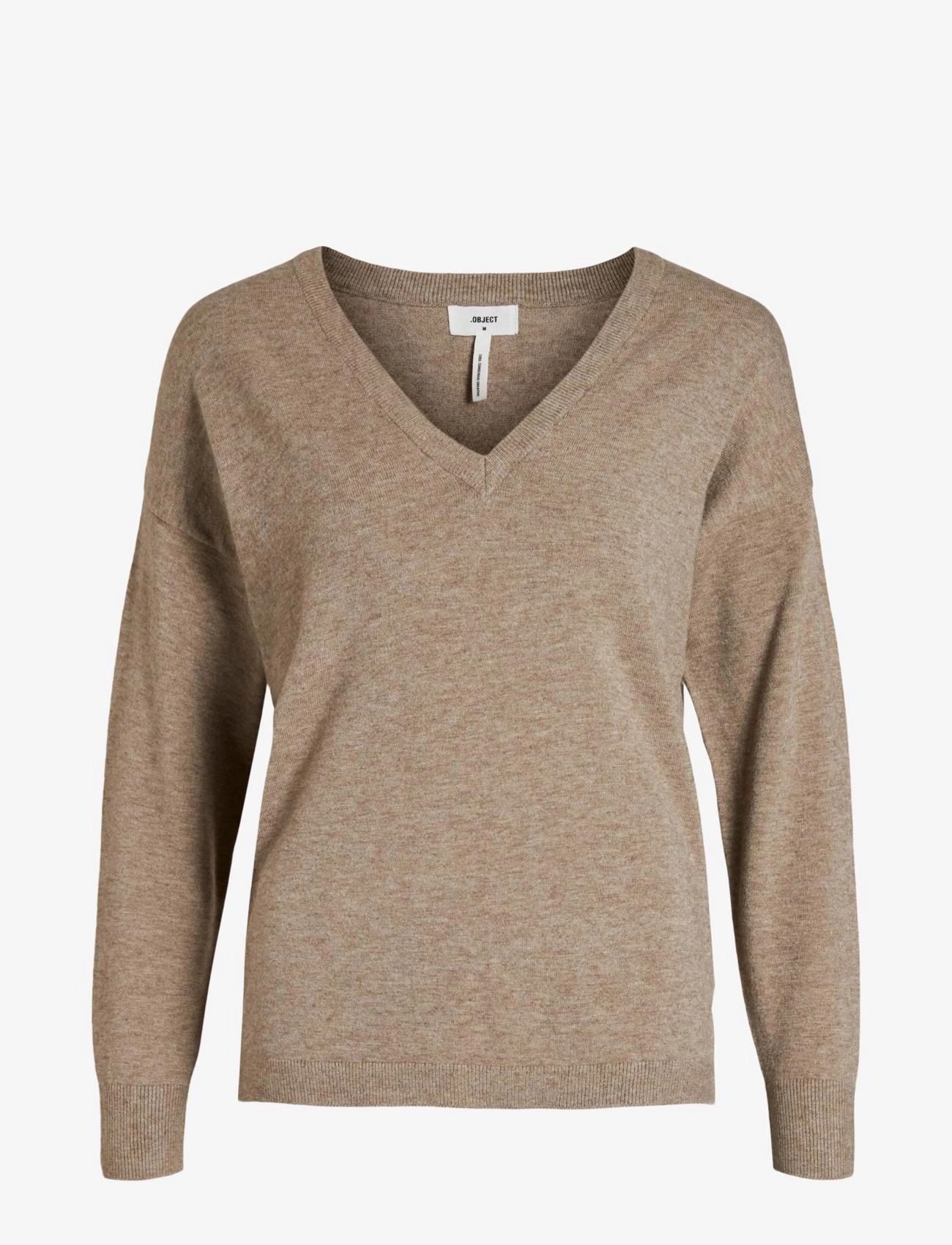 Object - OBJTHESS L/S V-NECK KNIT PULLOVER NOOS - swetry - fossil - 1