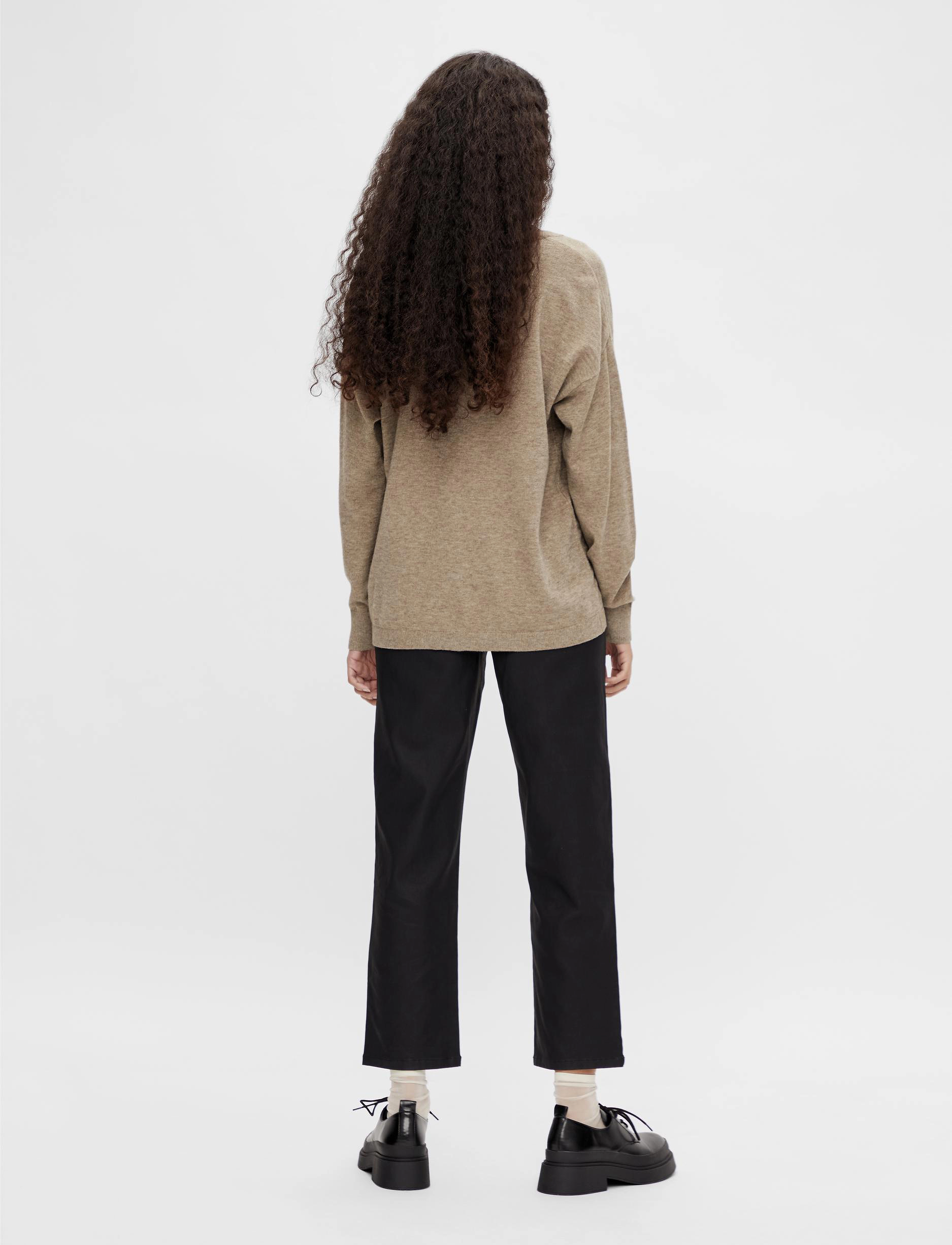 Object - OBJTHESS L/S V-NECK KNIT PULLOVER NOOS - swetry - fossil - 3