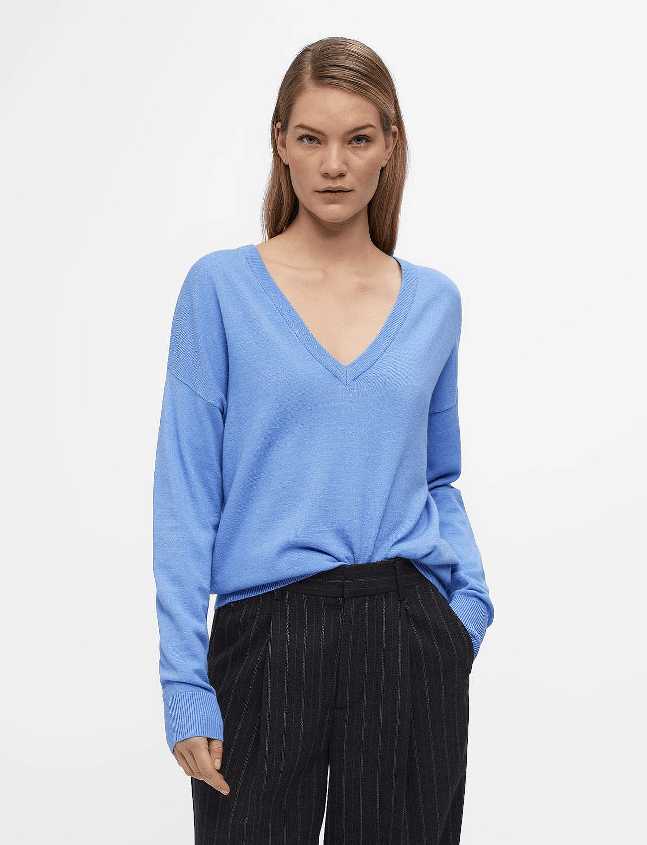 OBJTHESS L/S V-NECK KNIT PULLOVER NOOS - PROVENCE