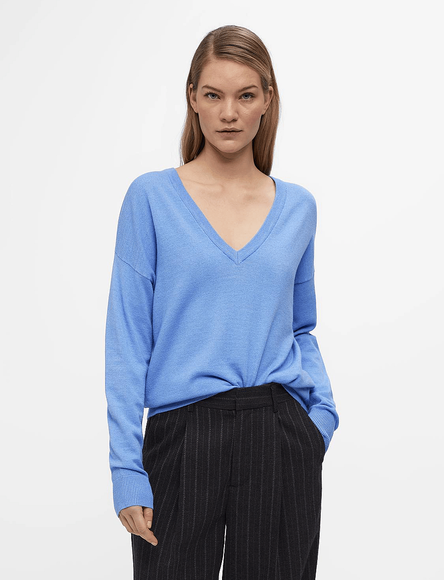 Object - OBJTHESS L/S V-NECK KNIT PULLOVER NOOS - pullover - provence - 0