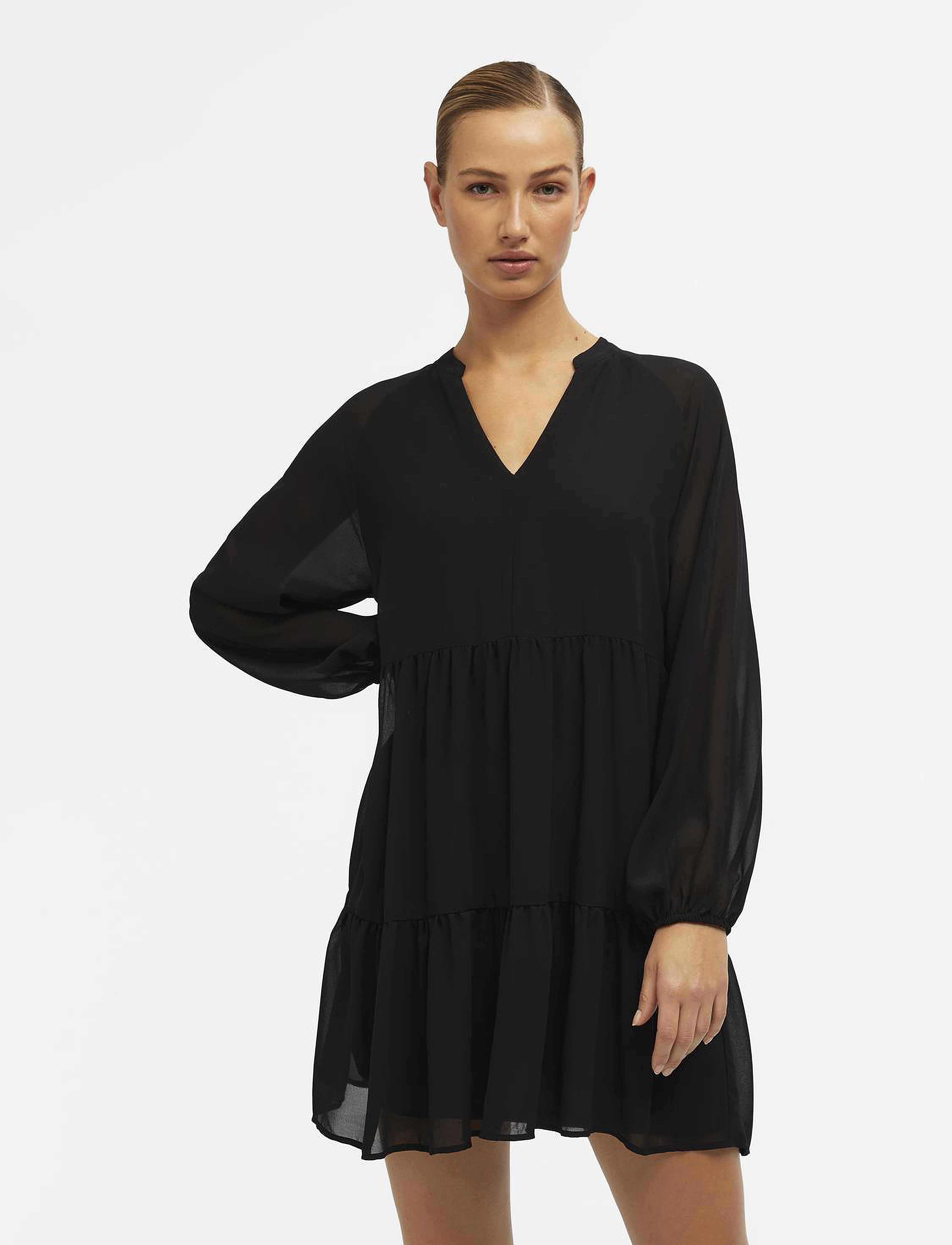 Object Objmila Gia L/S Dress Noos, 42, Dresses, Schwarz - Short Dress, Frauen