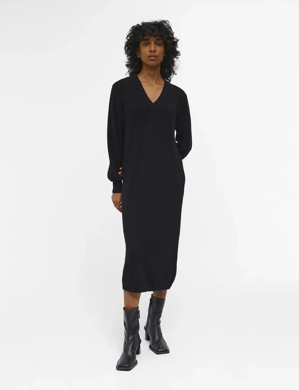 Object - OBJMALENA L/S KNIT DRESS NOOS - knitted dresses - black - 0