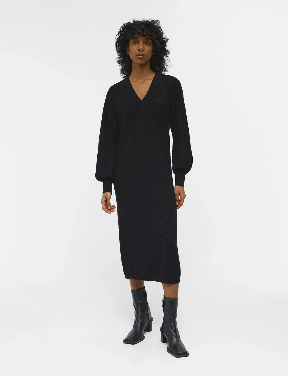 Object - OBJMALENA L/S KNIT DRESS NOOS - knitted dresses - black - 4