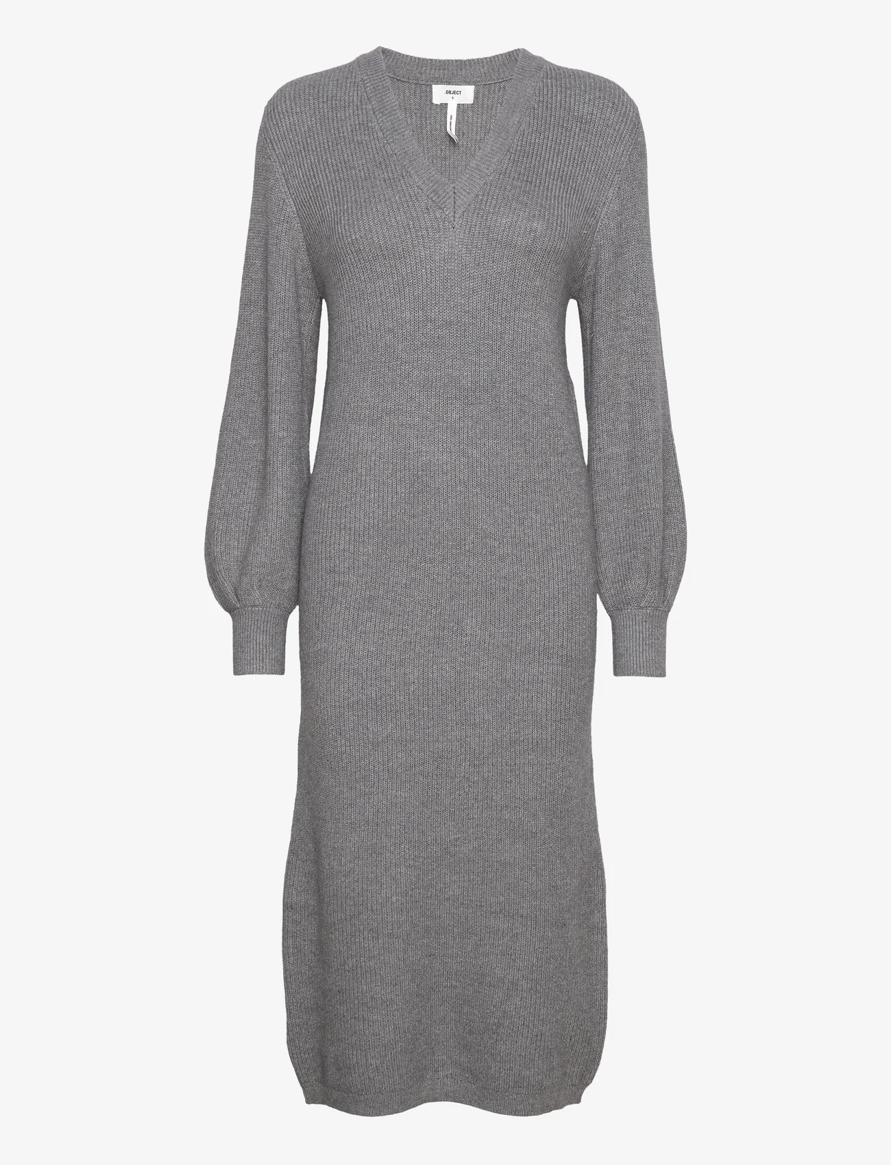 Object - OBJMALENA L/S KNIT DRESS - stramme kjoler - medium grey melange - 0