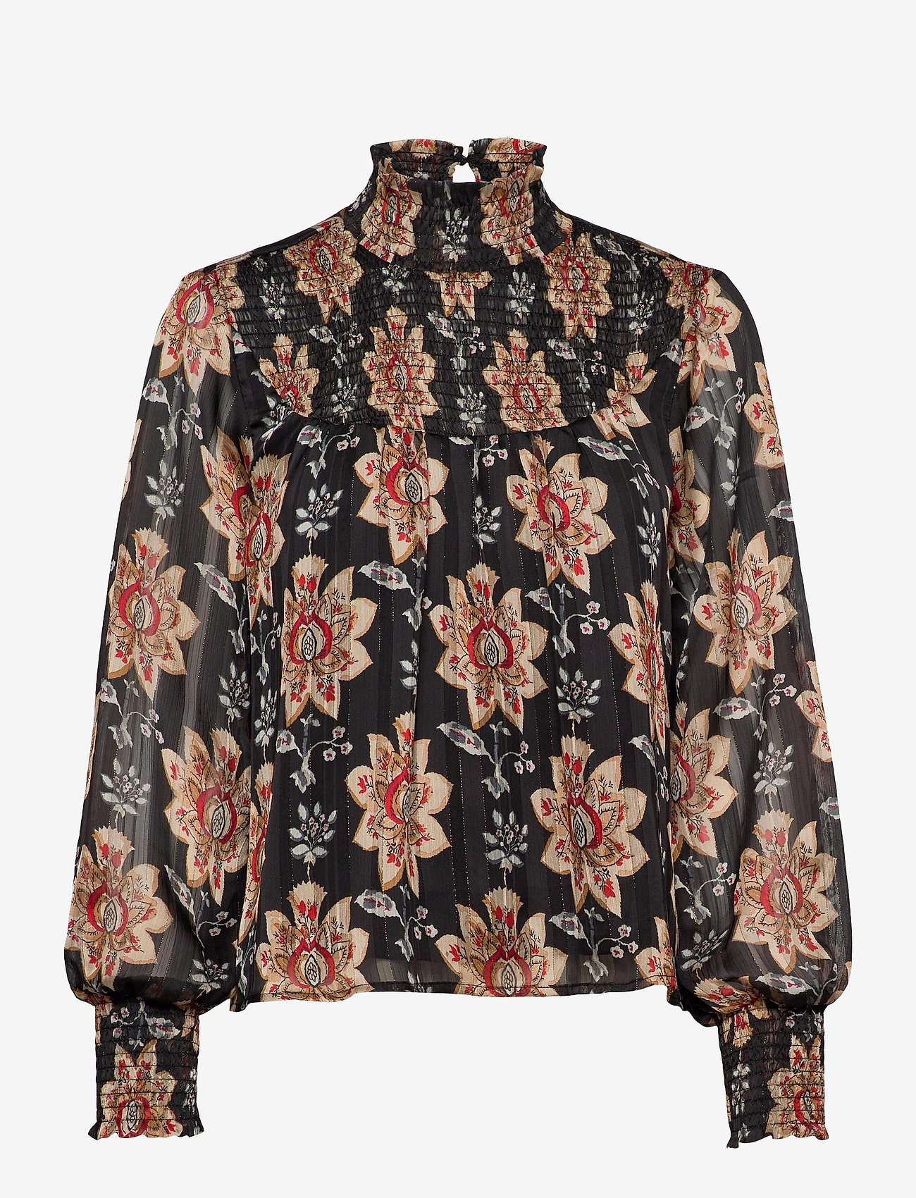 Object - OBJFLORALINA L/S SMOCK TOP A Q - black - 0
