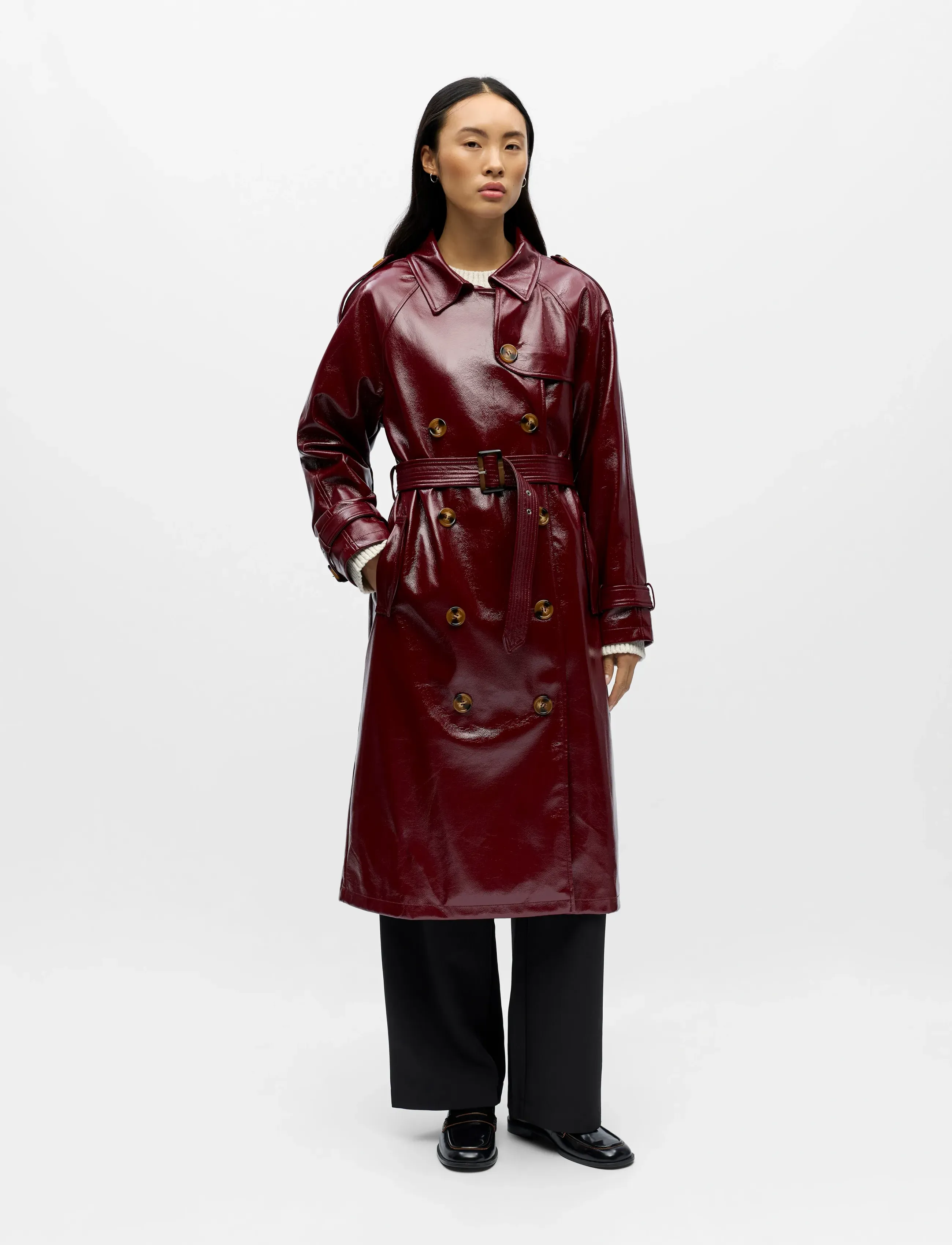 Object Objerika Trench Coat A Rep, 34, Coats, Burgunderrot - Frauen