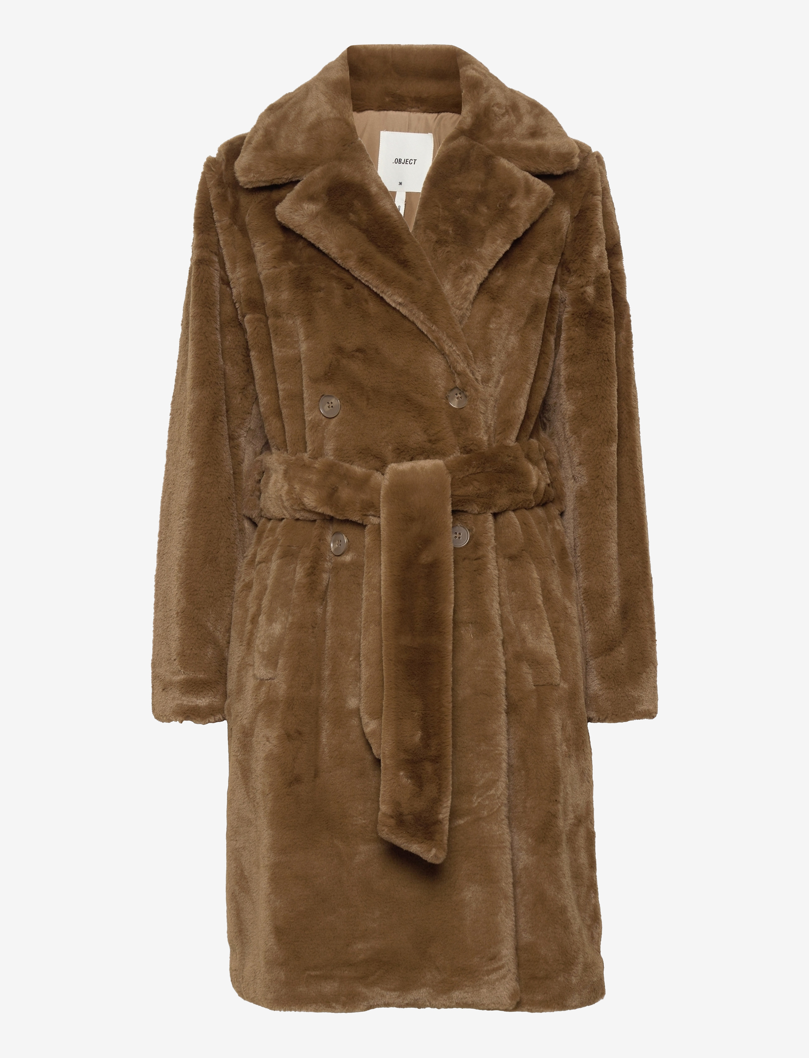 Object - OBJTILLY LONG FAUX FUR JACKET PB10 - sepia - 0