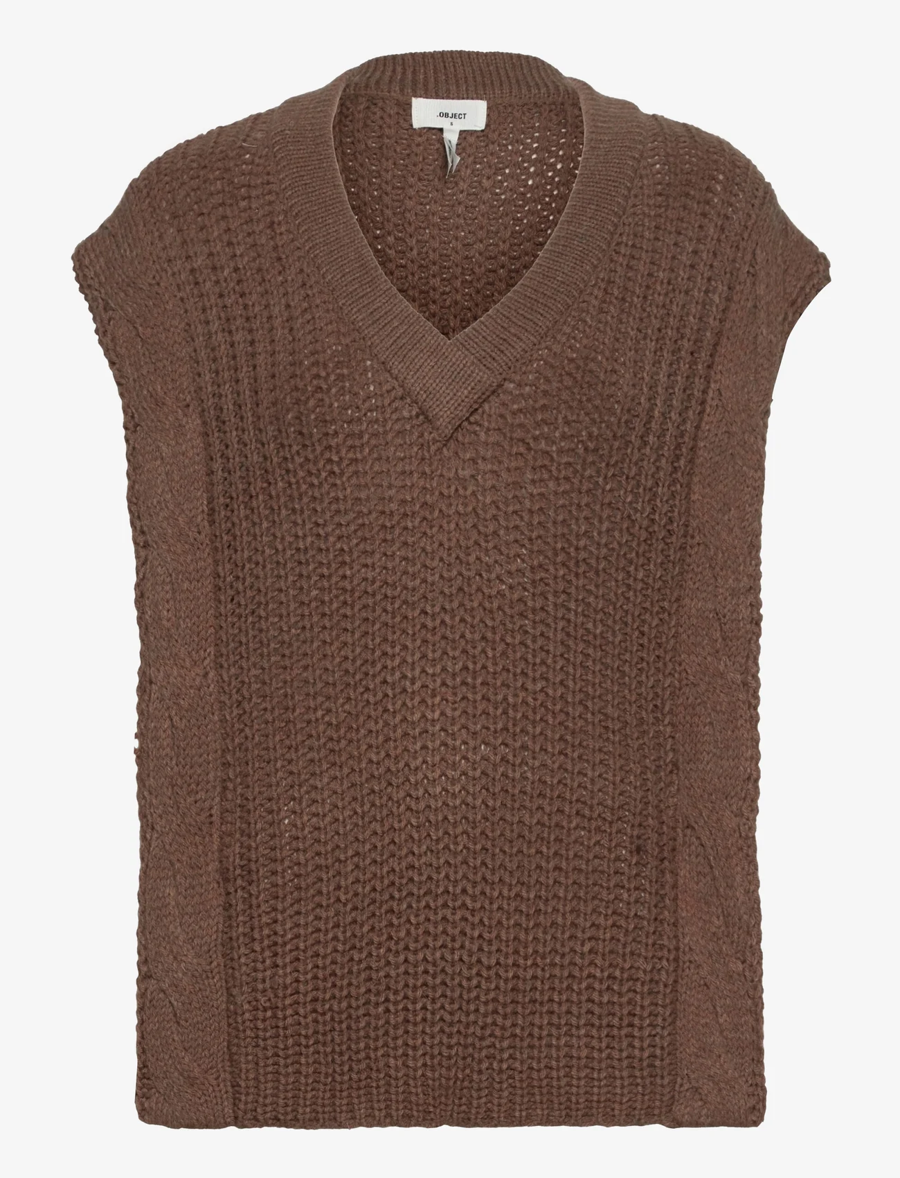 Object - OBJEVERLY S/L KNIT WAISTCOAT 117 - knitted vests - sepia - 0