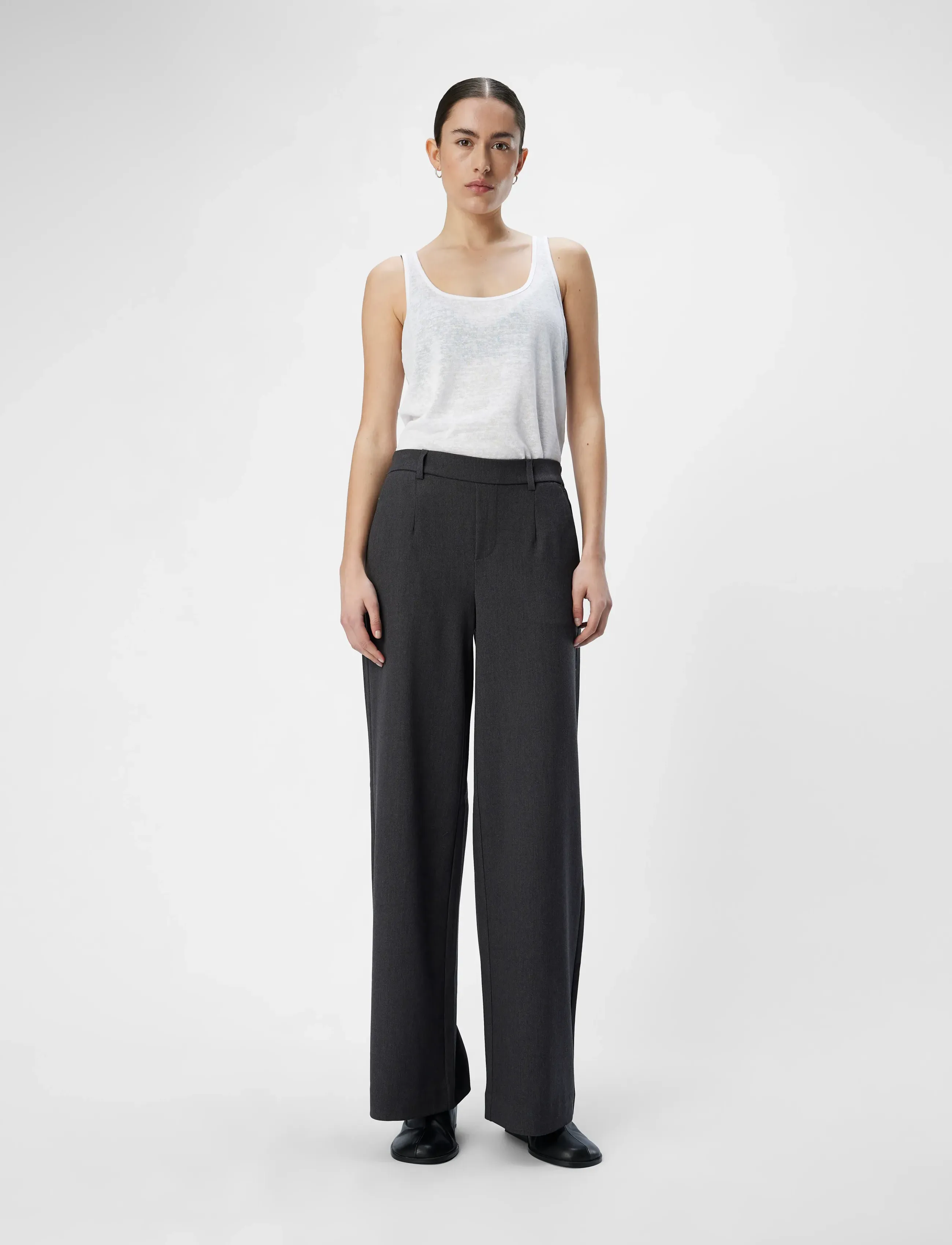 Object - OBJLISA WIDE PANT NOOS - kostymbyxor - medium grey melange - 3