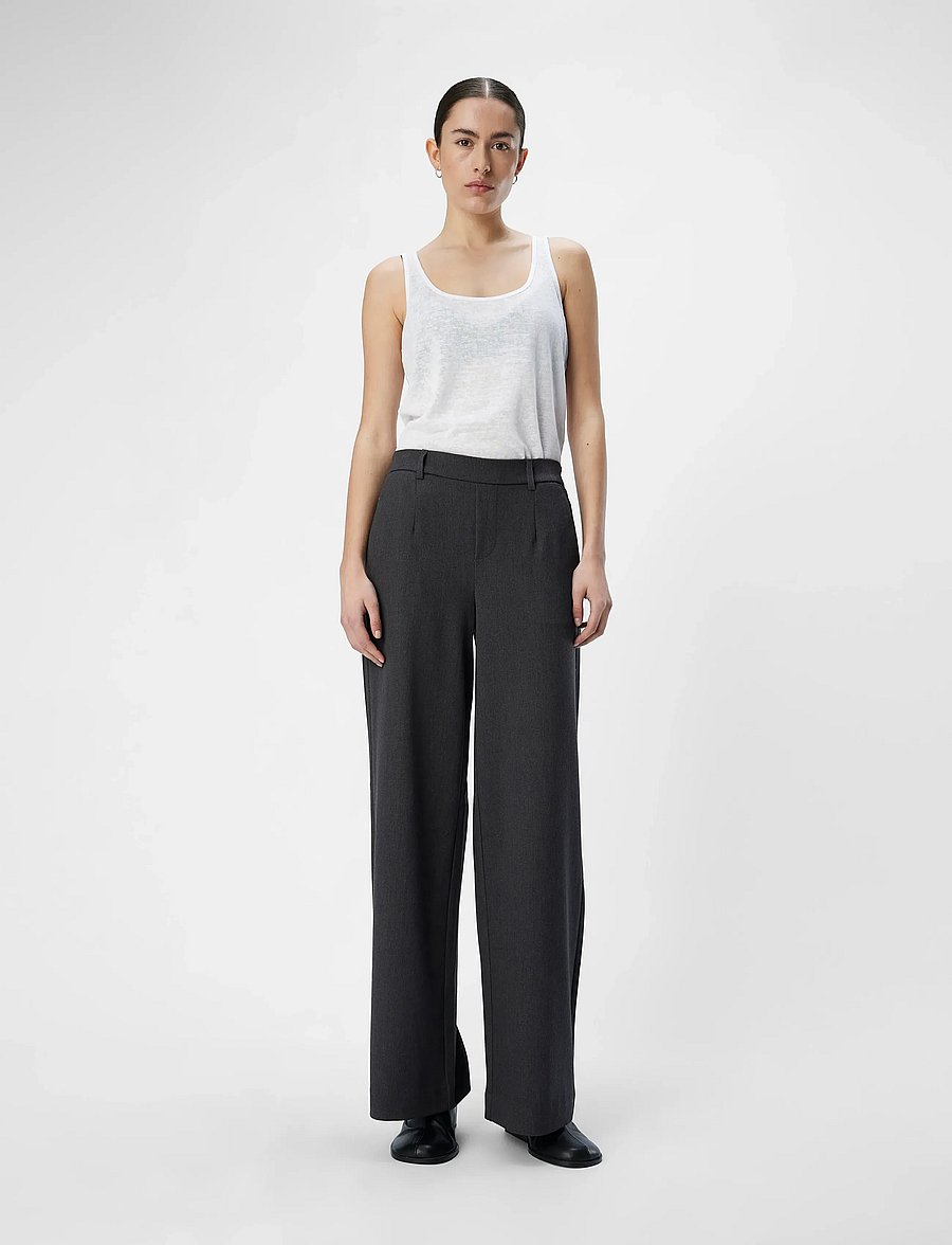 Object - OBJLISA WIDE PANT NOOS - kostymbyxor - medium grey melange - 3
