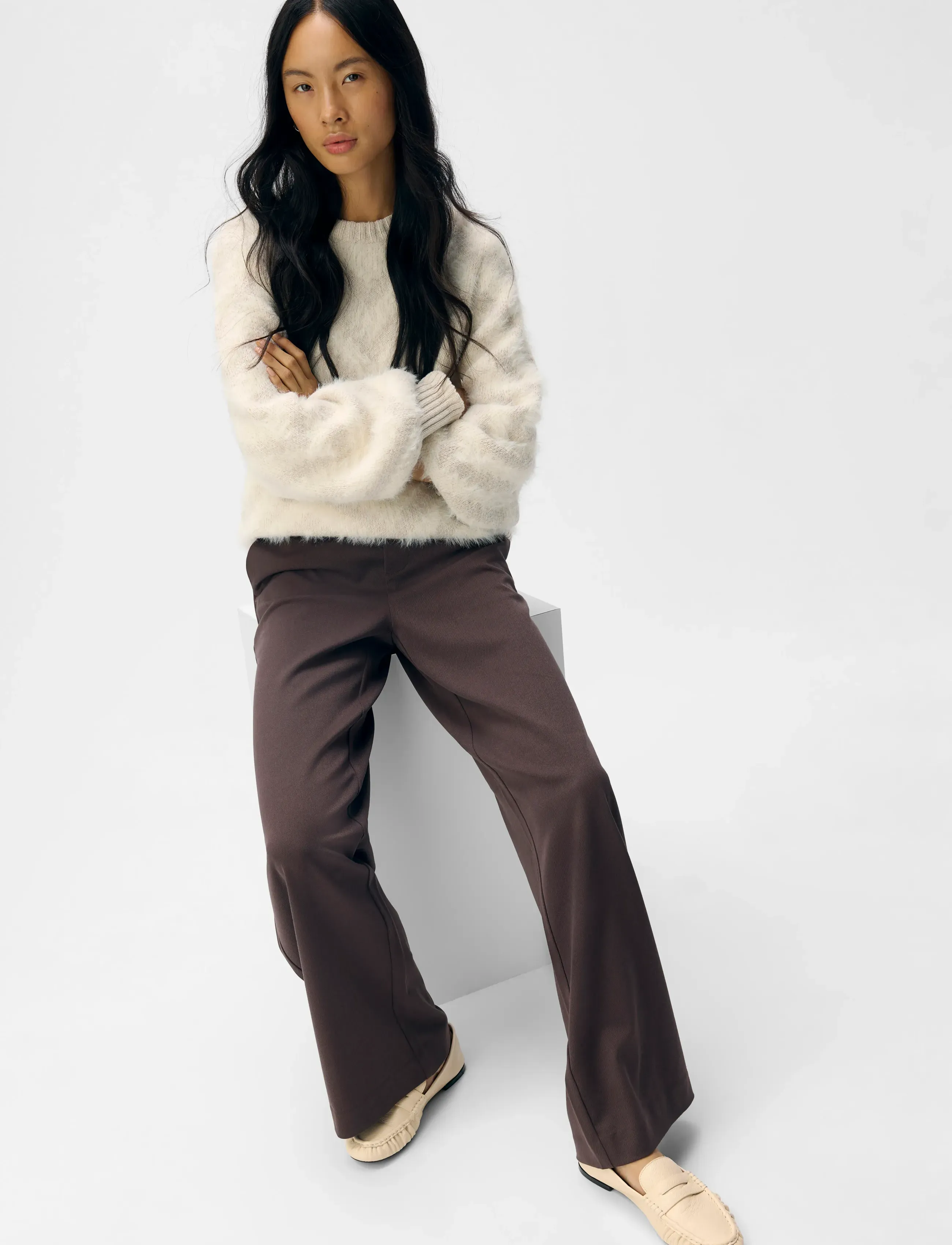 Object - OBJLISA WIDE PANT NOOS - kostymbyxor - seal brown - 5