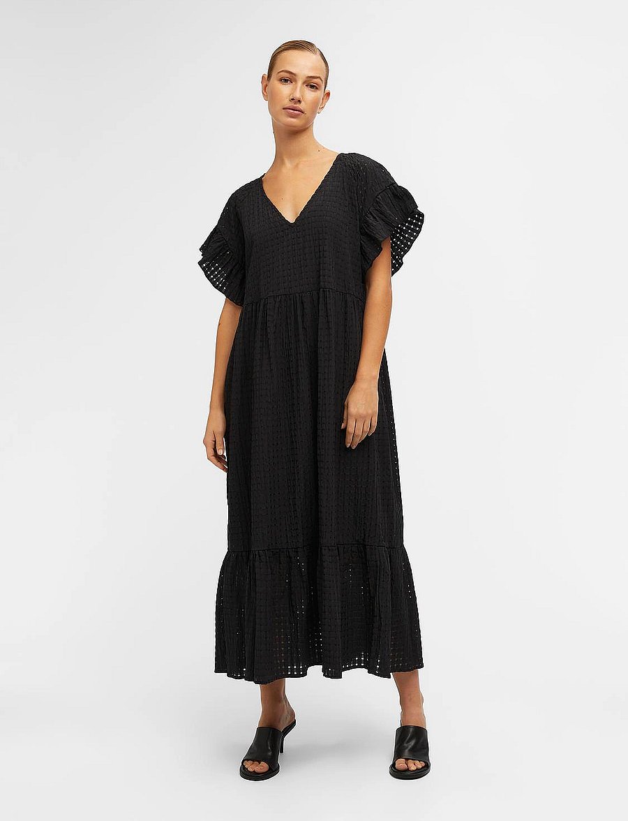 Object - OBJVITA S/S LONG DRESS REP - rippijuhlat - black - 4