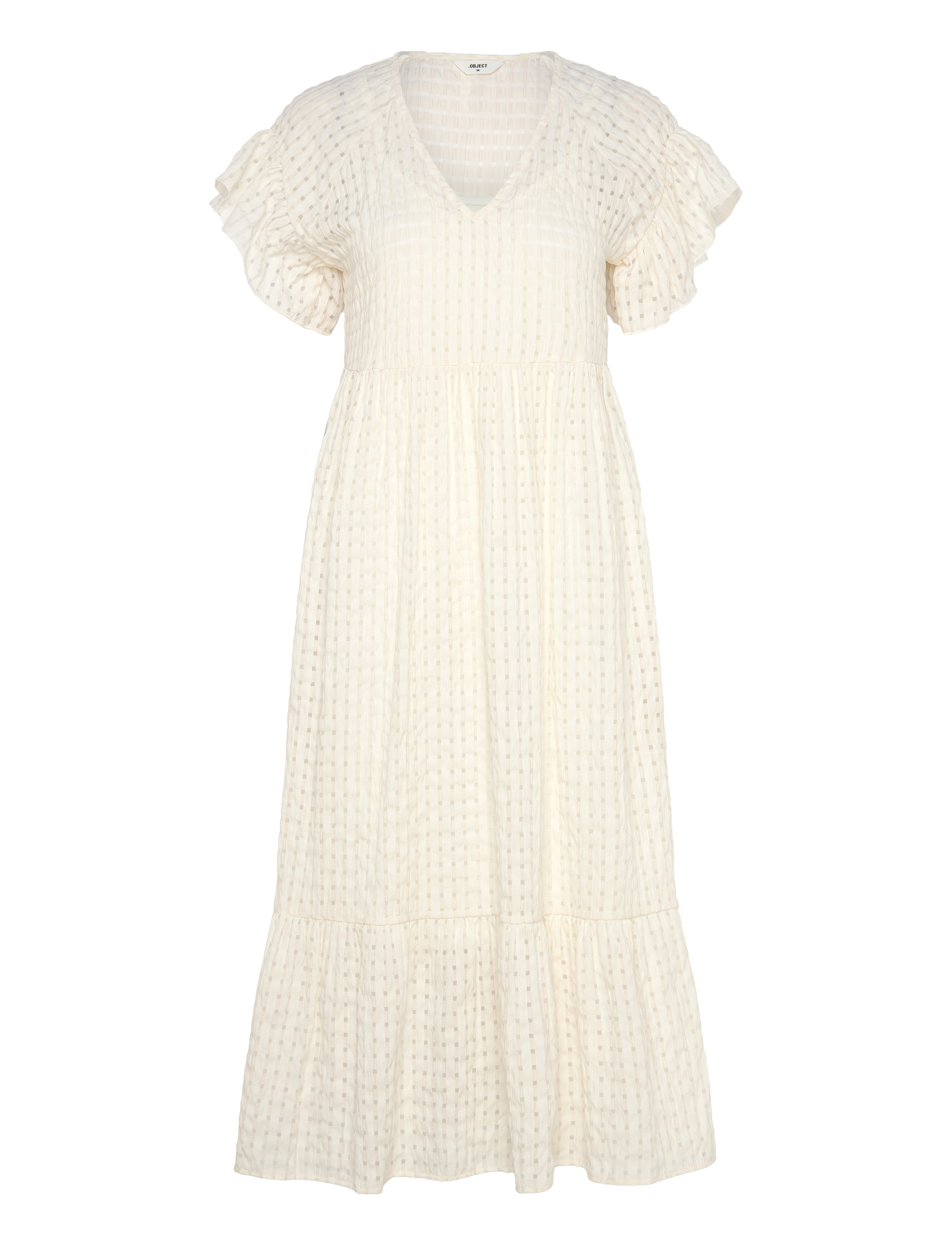 Object Objvita S/S Long Dress Rep, 34, Dresses, Creme - Knee-length & Midi, Frauen