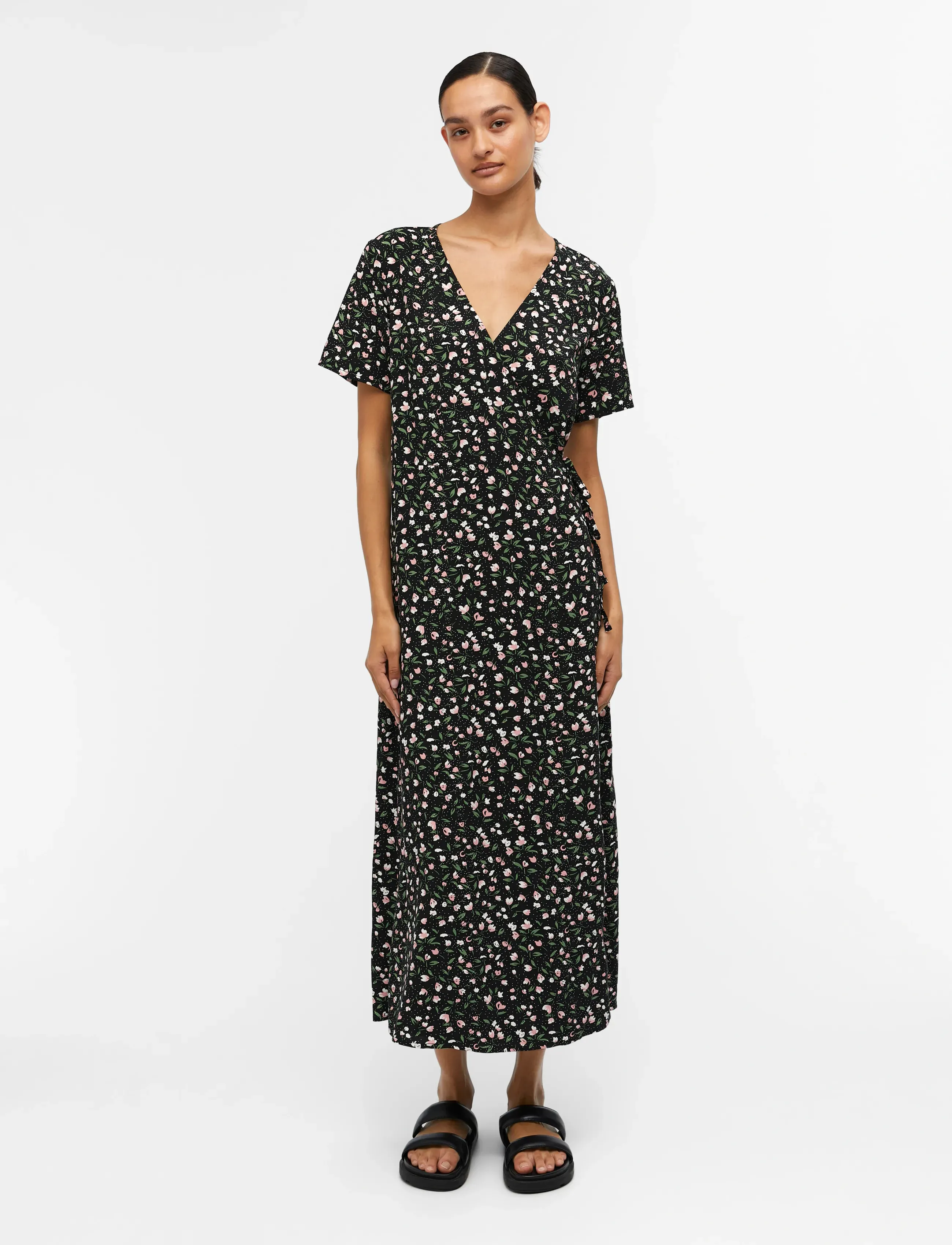 Object OBJEMA ELISE S/S LONG WRAP DRESS REP . C - Kjoler - BLACK / black
