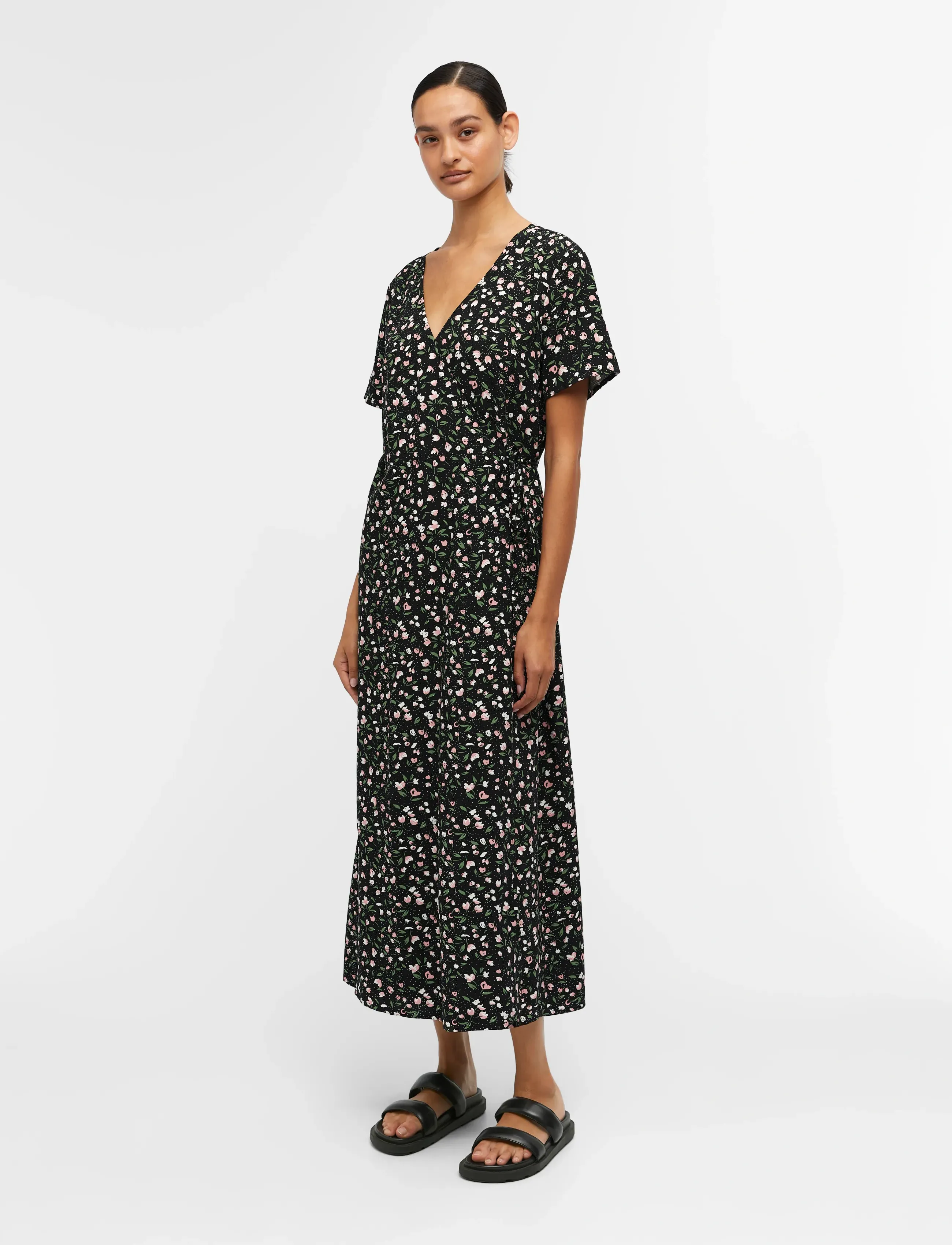 Object - OBJEMA ELISE S/S LONG WRAP DRESS REP . C - laveste priser - black - 4