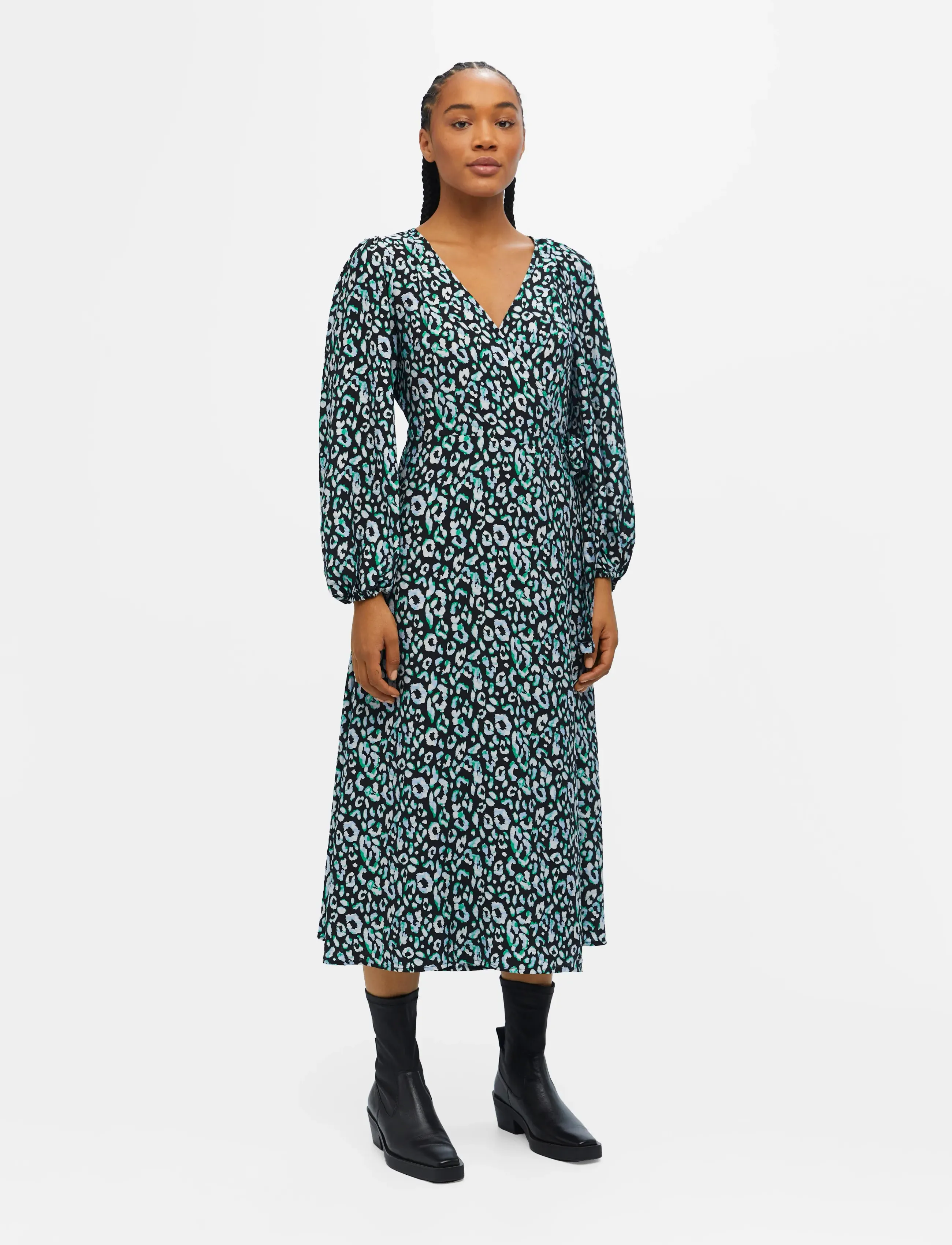 Object Objleonora L/S Wrap Midi Dress Noos, 36, Black, Kjoler > Knælange Og Midi, Dame