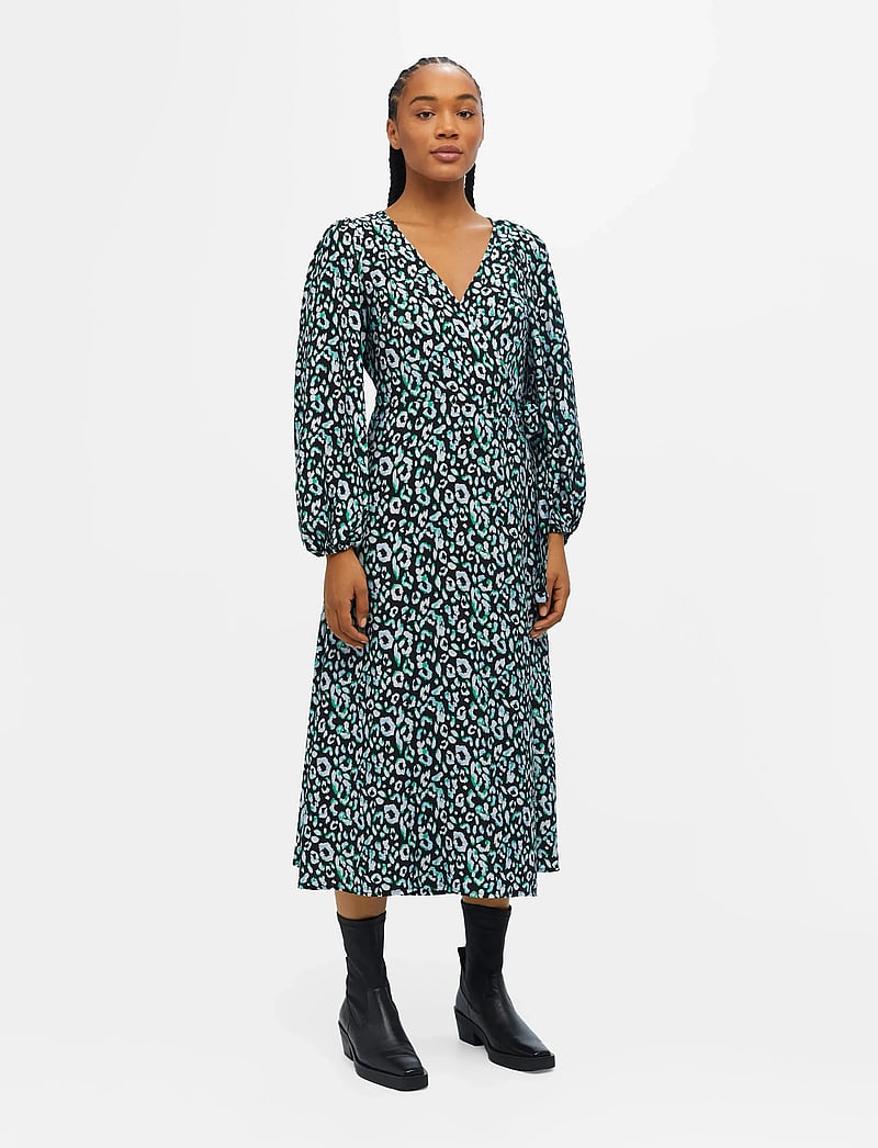 Object - OBJLEONORA L/S WRAP MIDI DRESS NOOS - omlottklänningar - black - 0