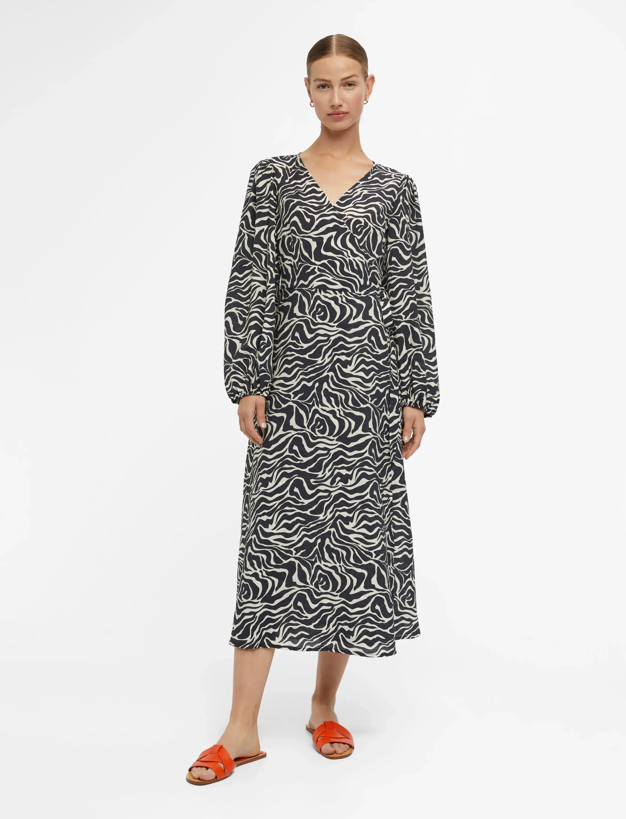 Object OBJLEONORA L/S WRAP MIDI DRESS NOOS - Klänningar - BLACK / black