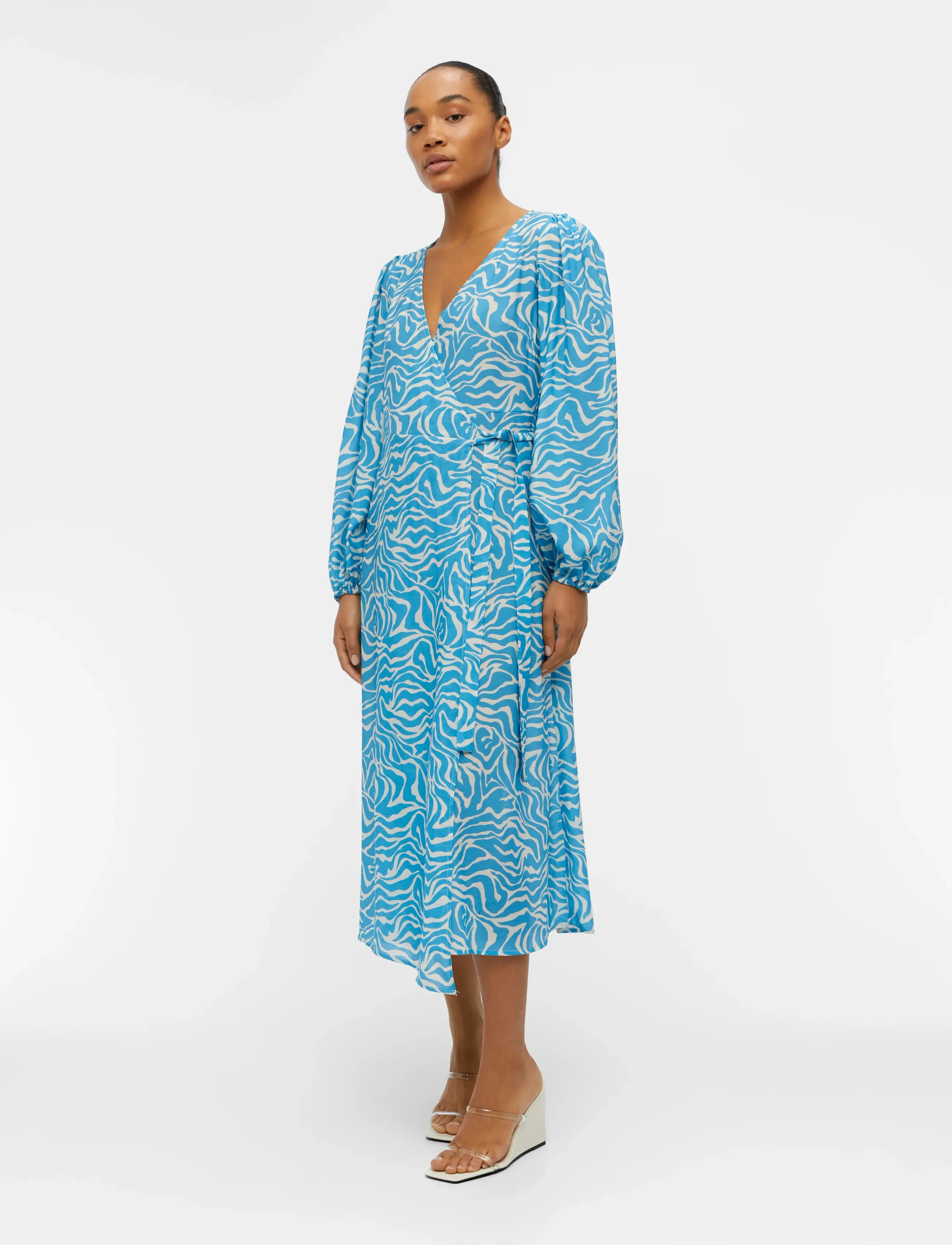 Object - OBJLEONORA L/S WRAP MIDI DRESS NOOS - midi jurken - swedish blue - 4