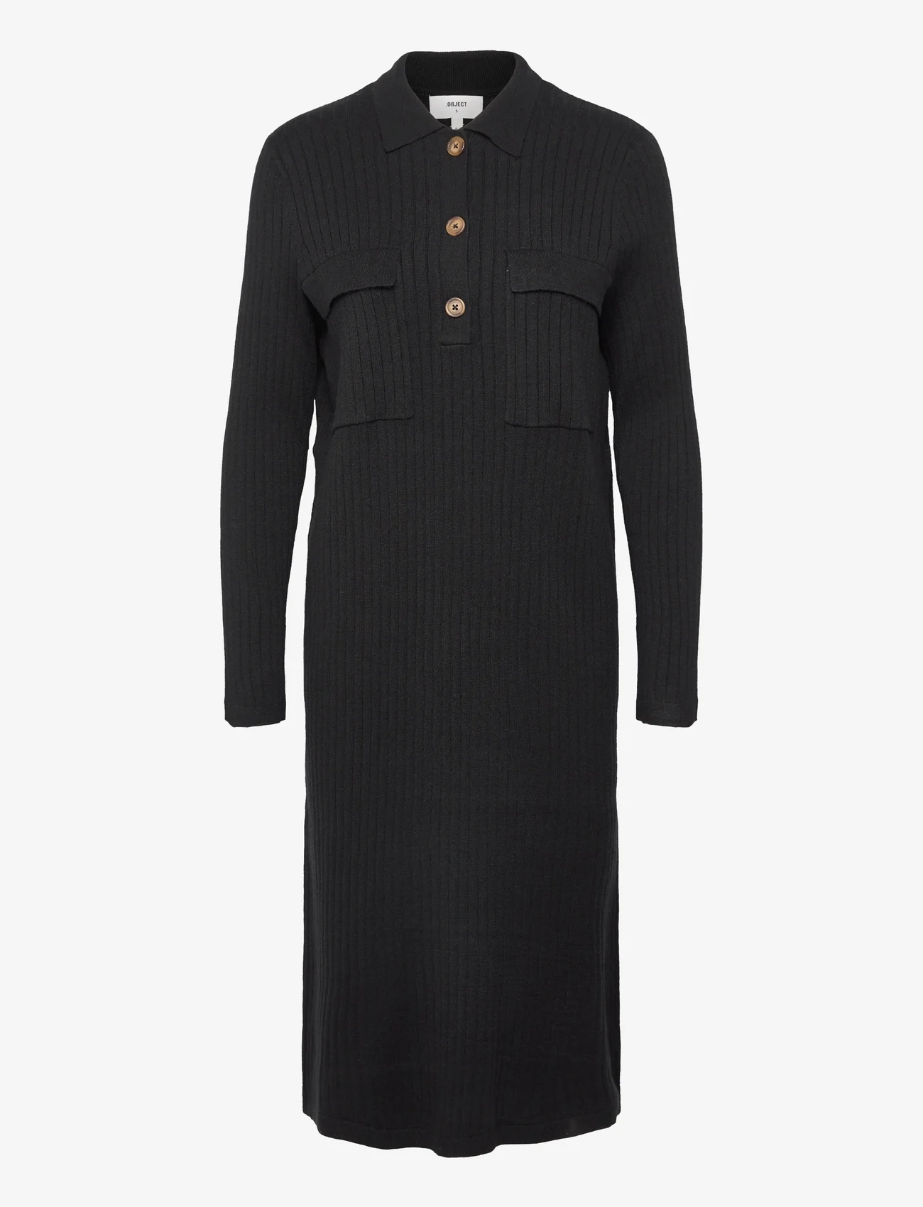 Object - OBJNOELLE POLO KNIT DRESS - knitted dresses - black - 0