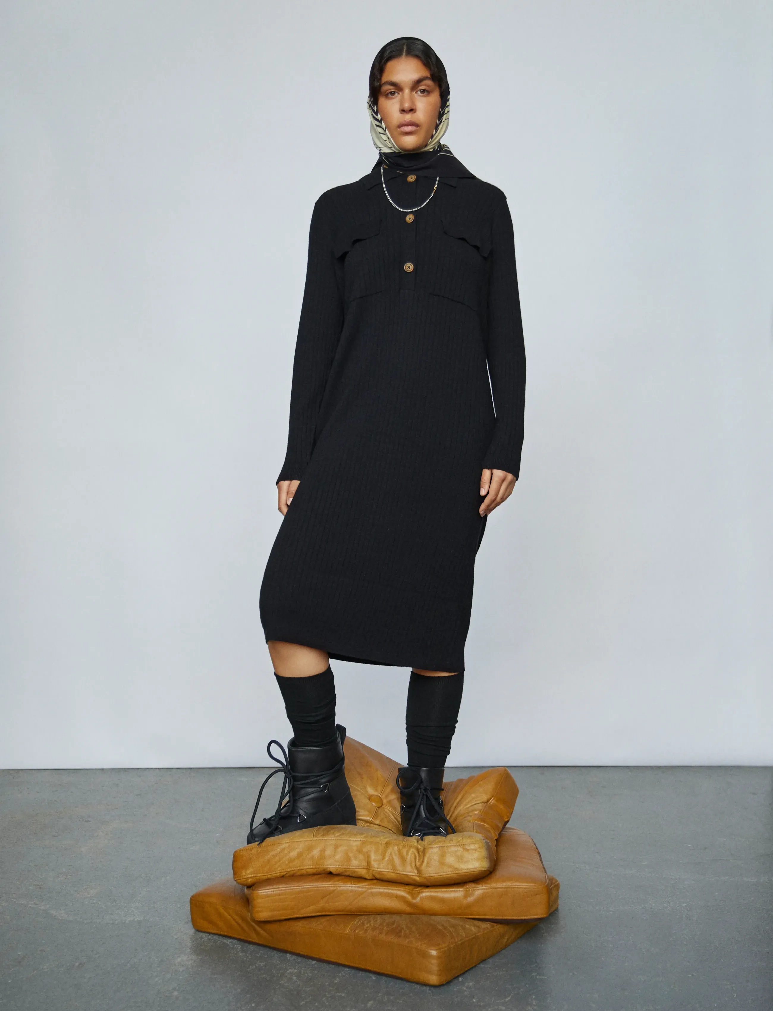 Object - OBJNOELLE POLO KNIT DRESS - strickkleider - black - 4