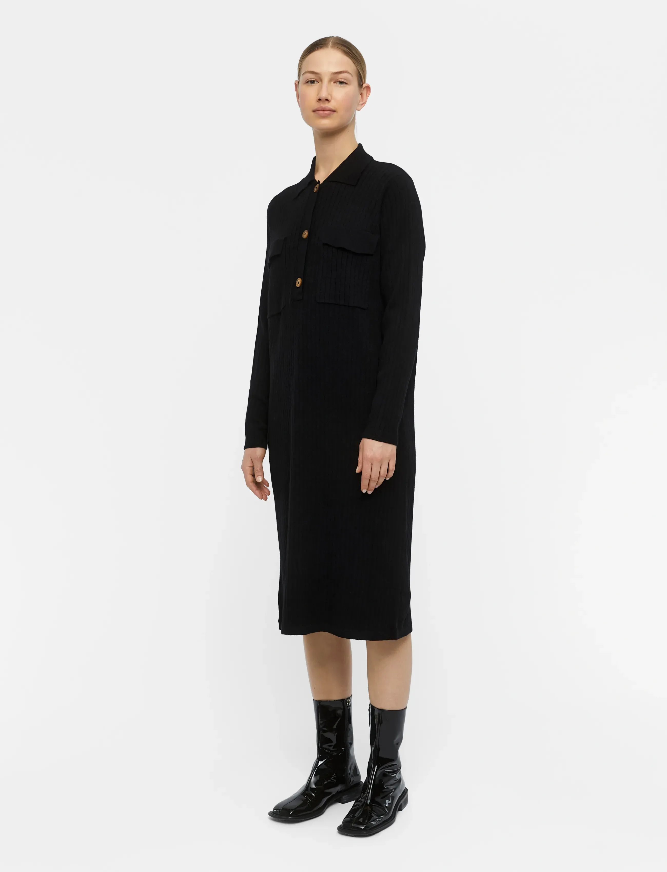 Object - OBJNOELLE POLO KNIT DRESS - strickkleider - black - 5