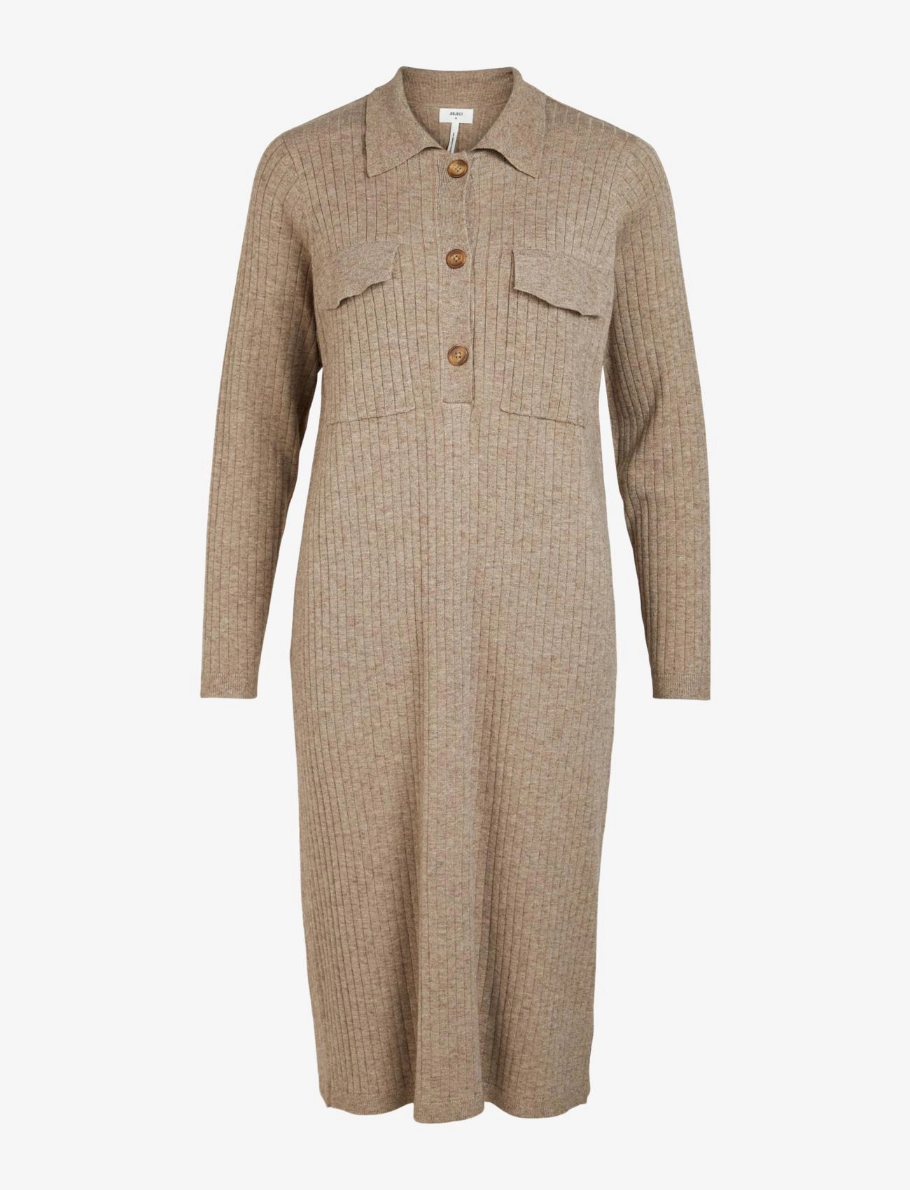 OBJECT Objnoelle Polo Knit Kleid Beige - XS - Damen