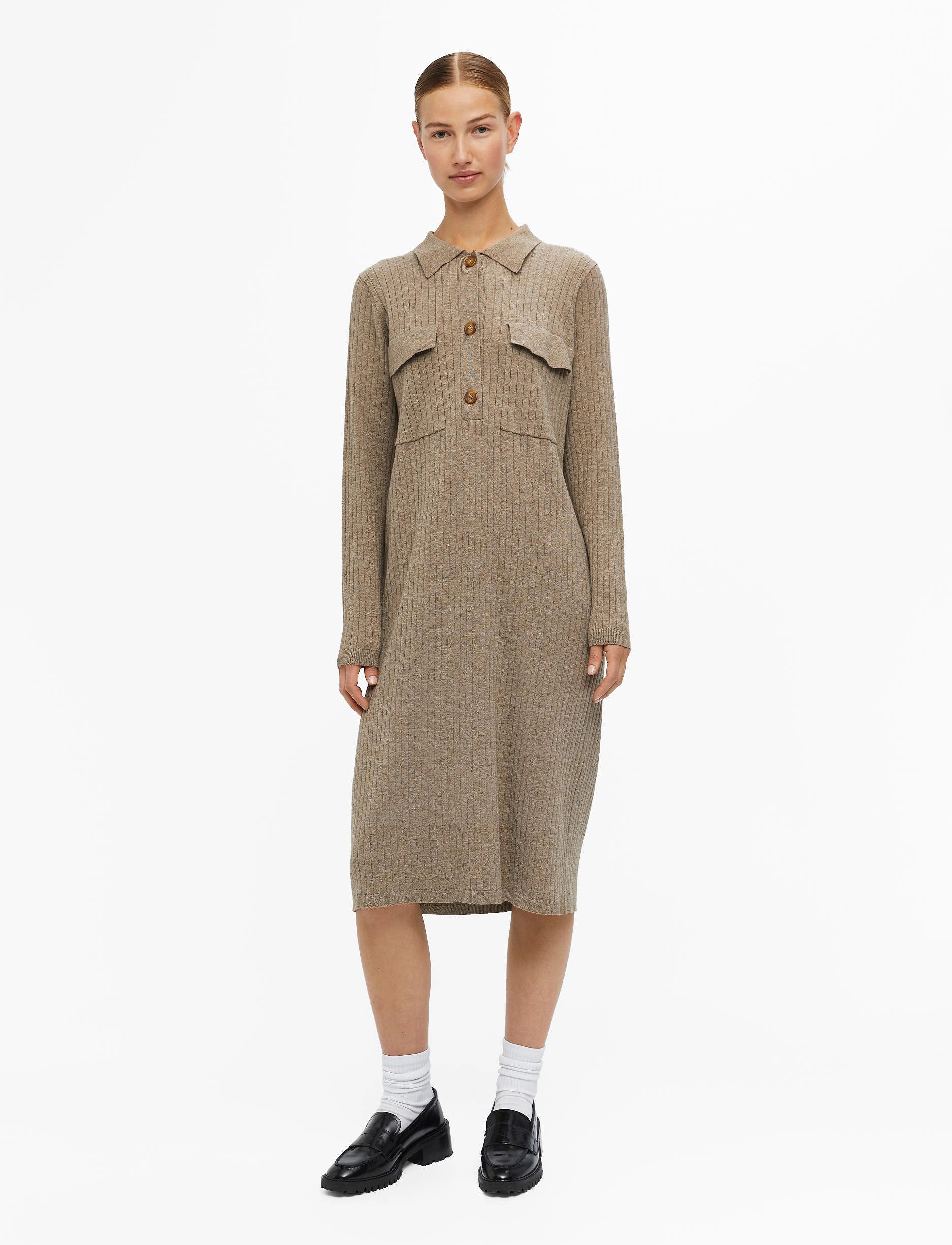 Object OBJNOELLE POLO KNIT DRESS - Klänningar - FOSSIL / beige