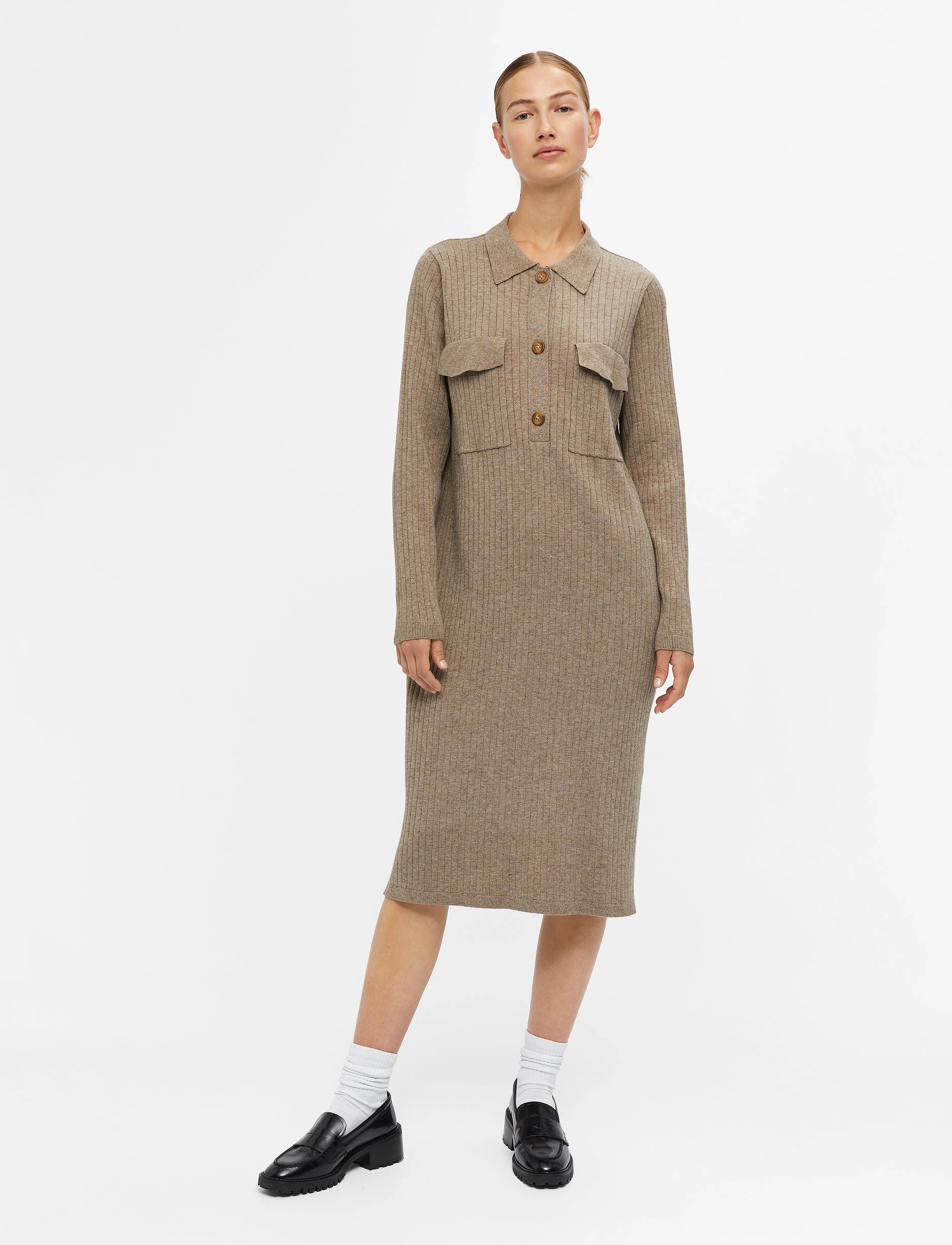Object - OBJNOELLE POLO KNIT DRESS - laveste priser - fossil - 4