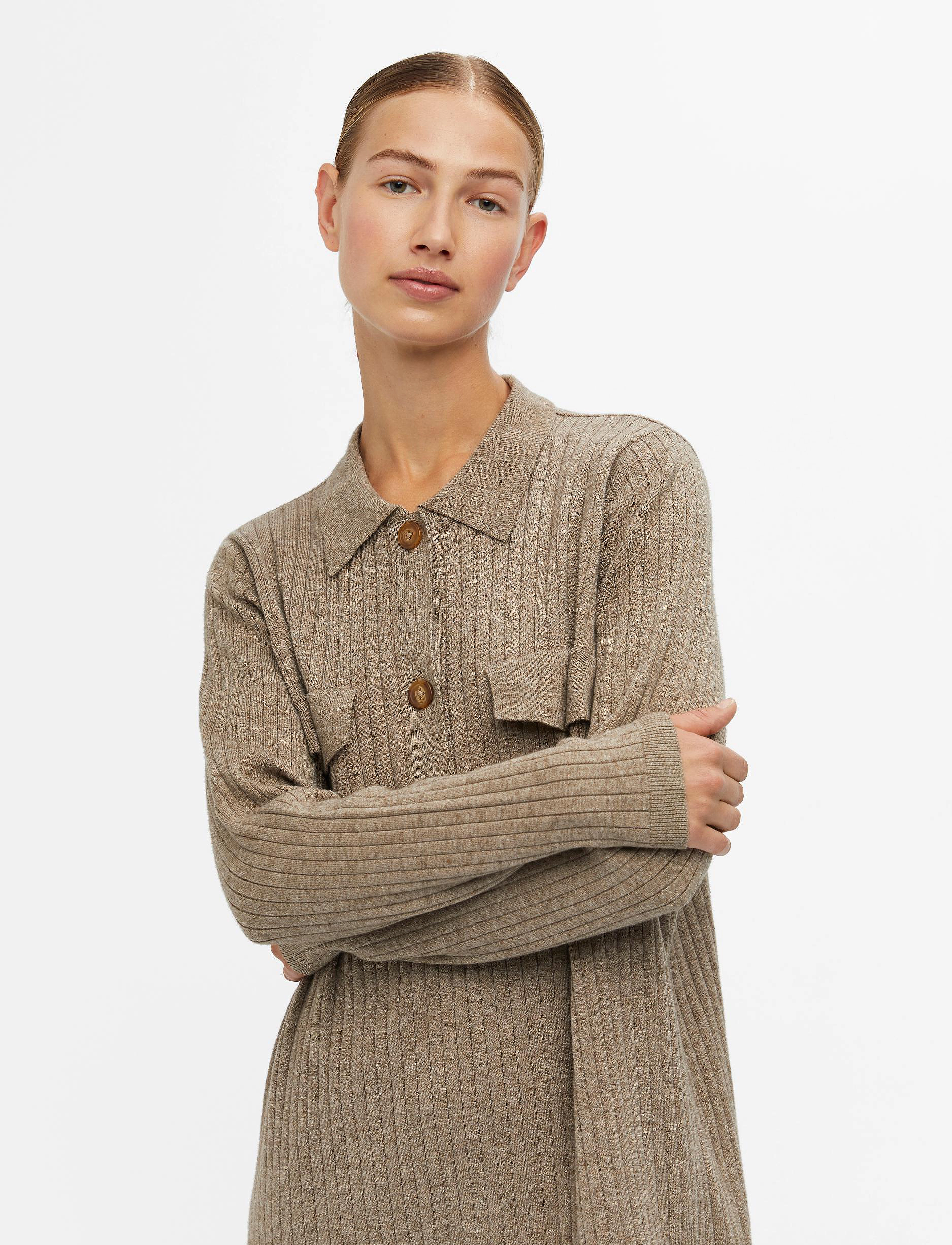 Object - OBJNOELLE POLO KNIT DRESS - laveste priser - fossil - 5