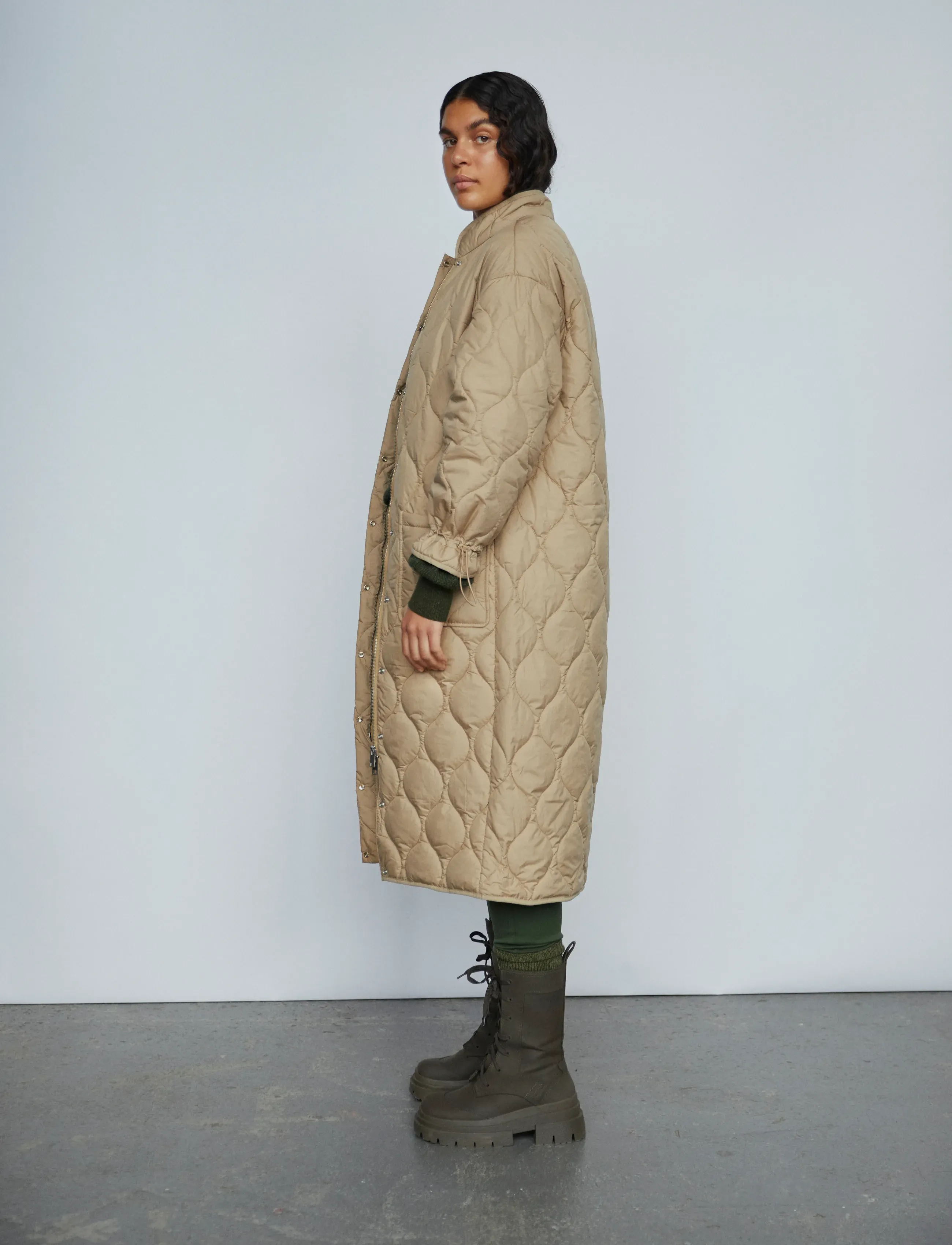 Object - OBJLINE LONG QUILTED JACKET - quilted jassen - cornstalk - 4