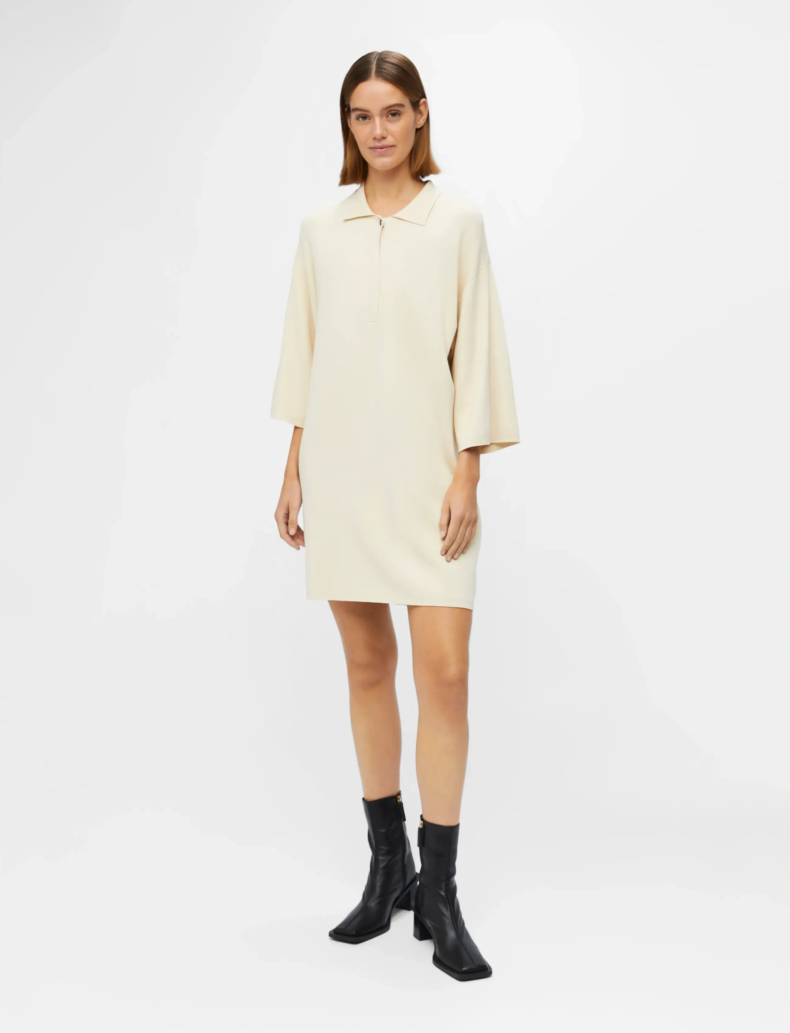 Object OBJMETZA 3/4 SHORT KNIT DRESS 122 - Jurken - SANDSHELL / cream