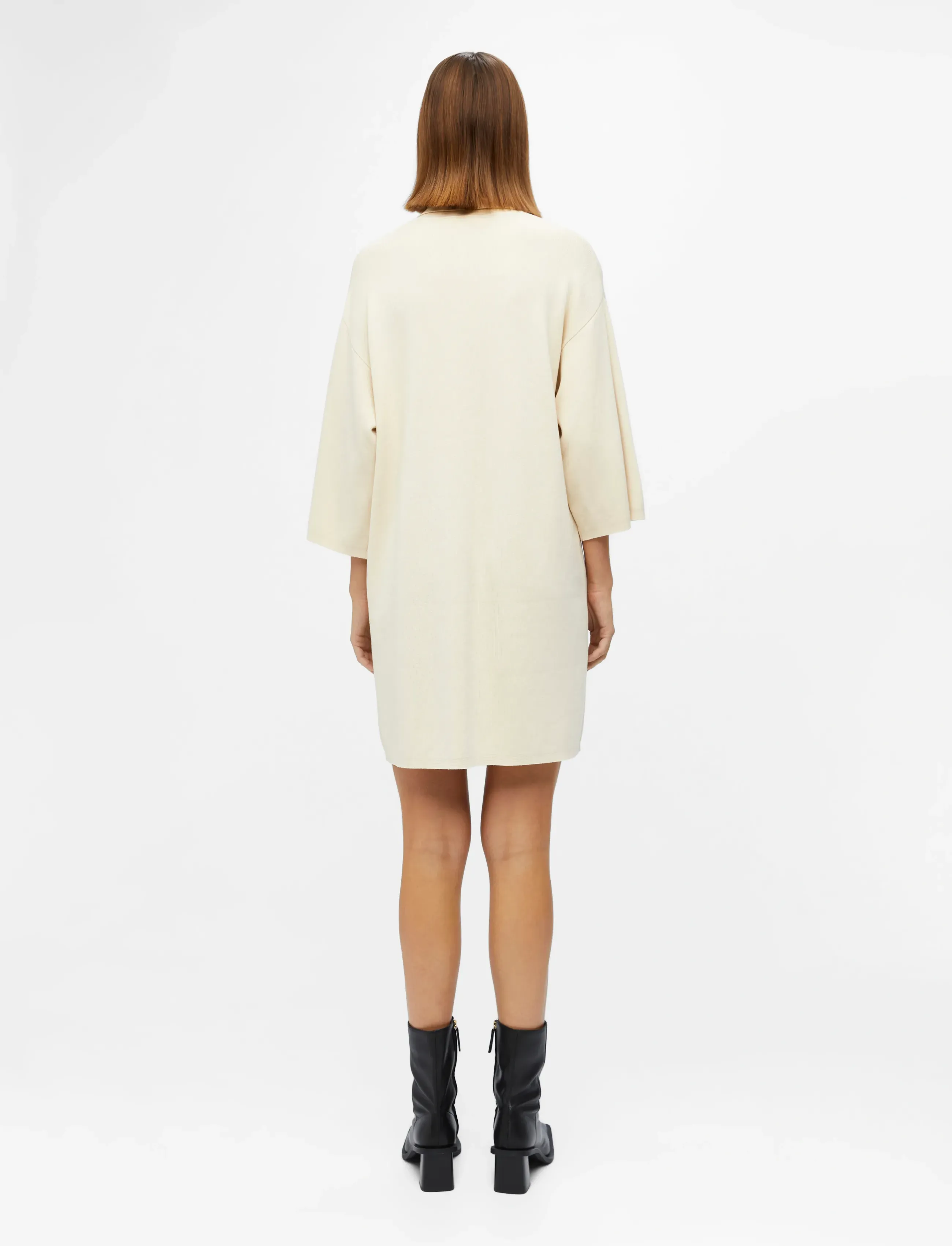 Object - OBJMETZA 3/4 SHORT KNIT DRESS 122 - laveste priser - sandshell - 3