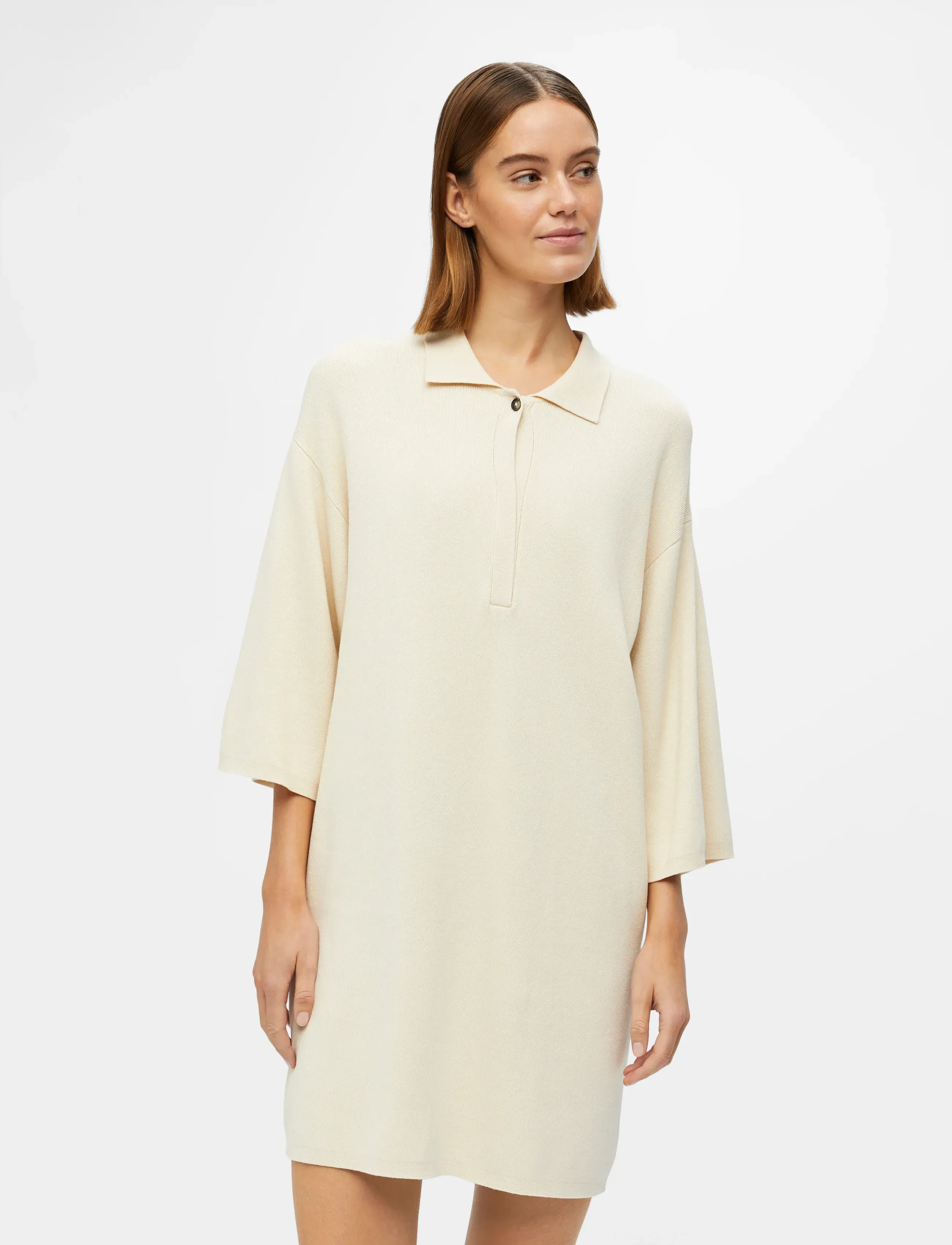 Object - OBJMETZA 3/4 SHORT KNIT DRESS 122 - laveste priser - sandshell - 5