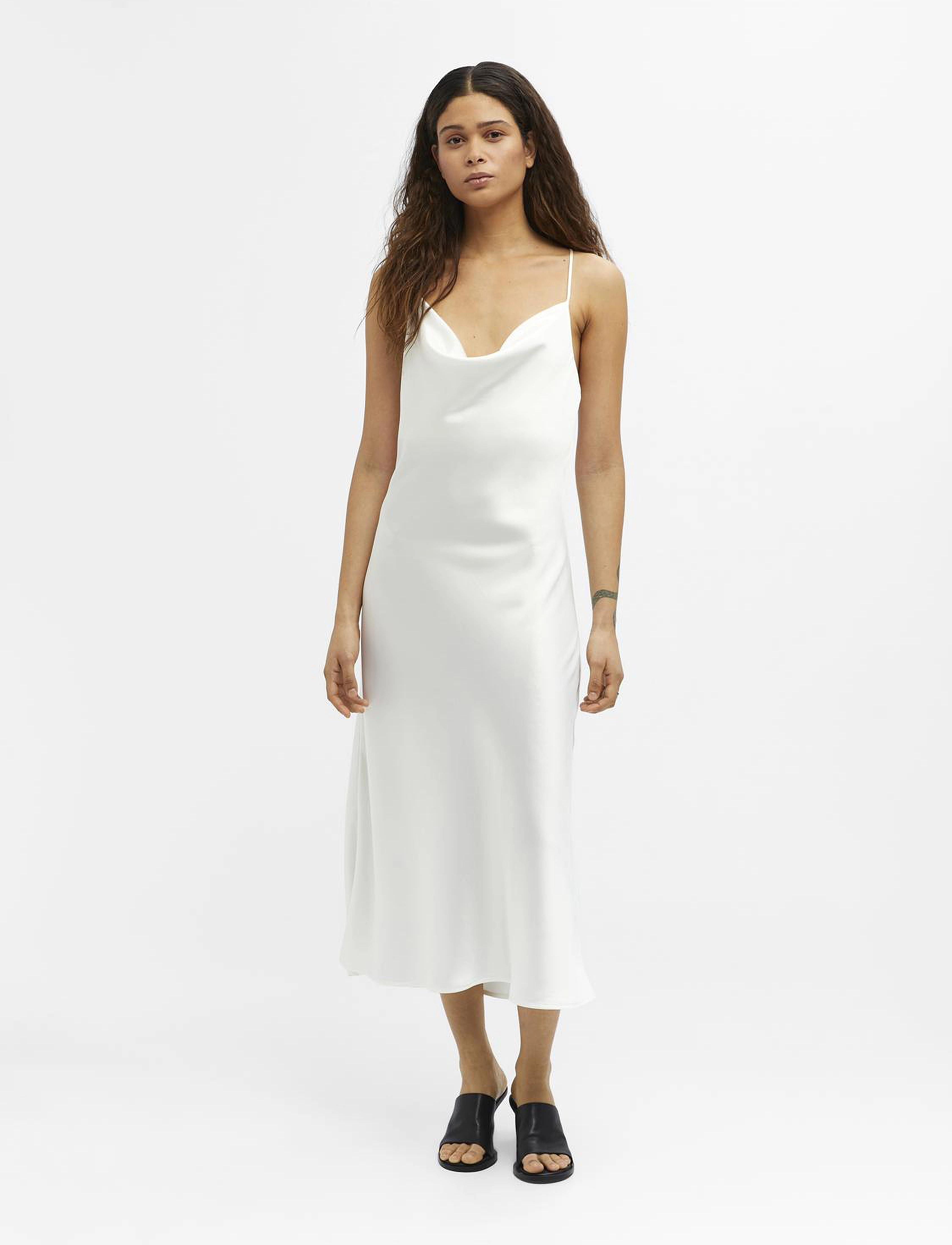 Object Objsateen S/L Midi Dress E Div, 42, White, Kjoler > Maxikjole, Dame