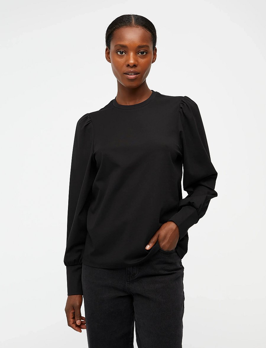 Object - OBJCAROLINE L/S TOP NOOS - langärmelige blusen - black - 4