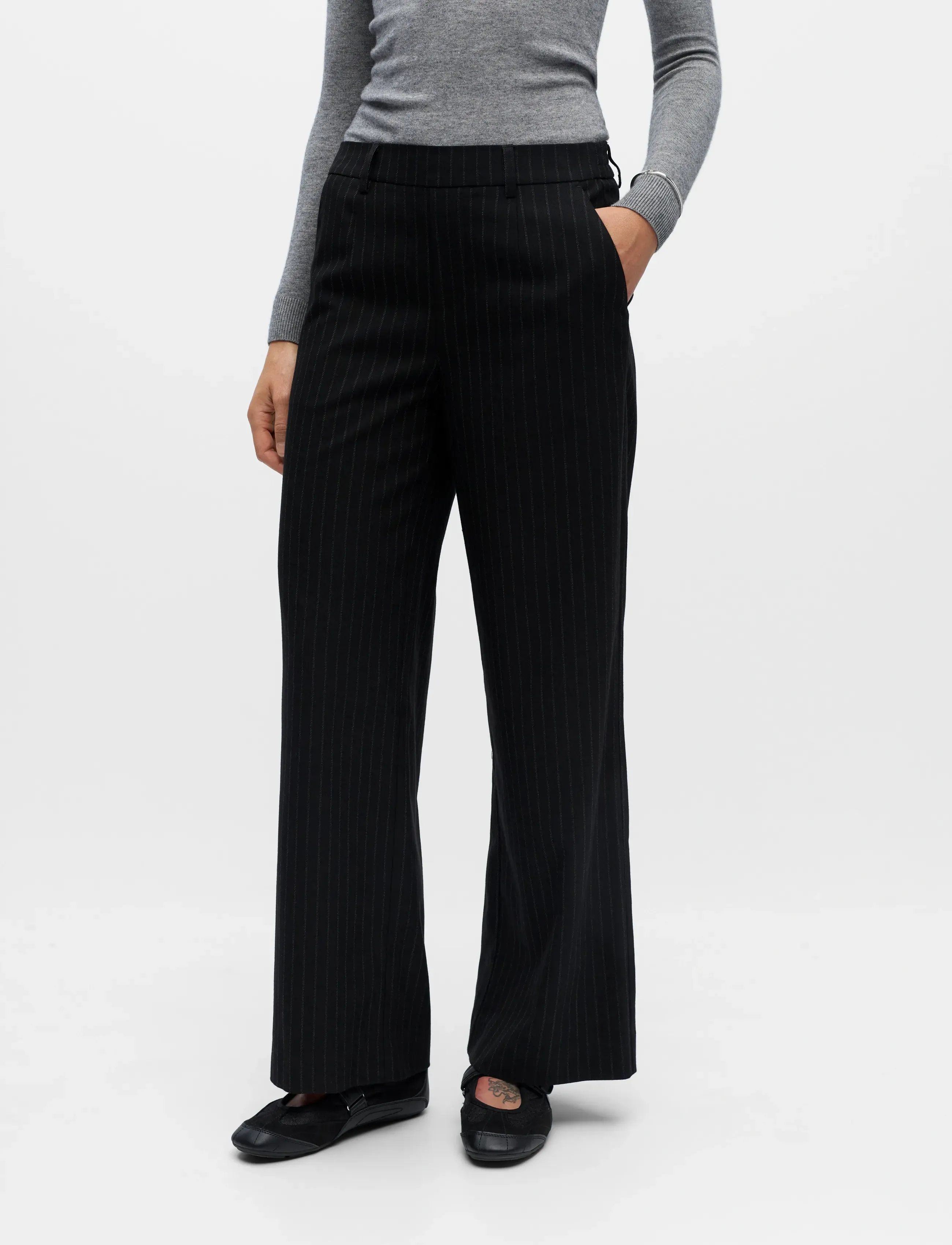 Object Objlisa Wide Pant Aop Noos, Kvinder, Vide Bukser med Elastiktalje, Sort, Str: 36