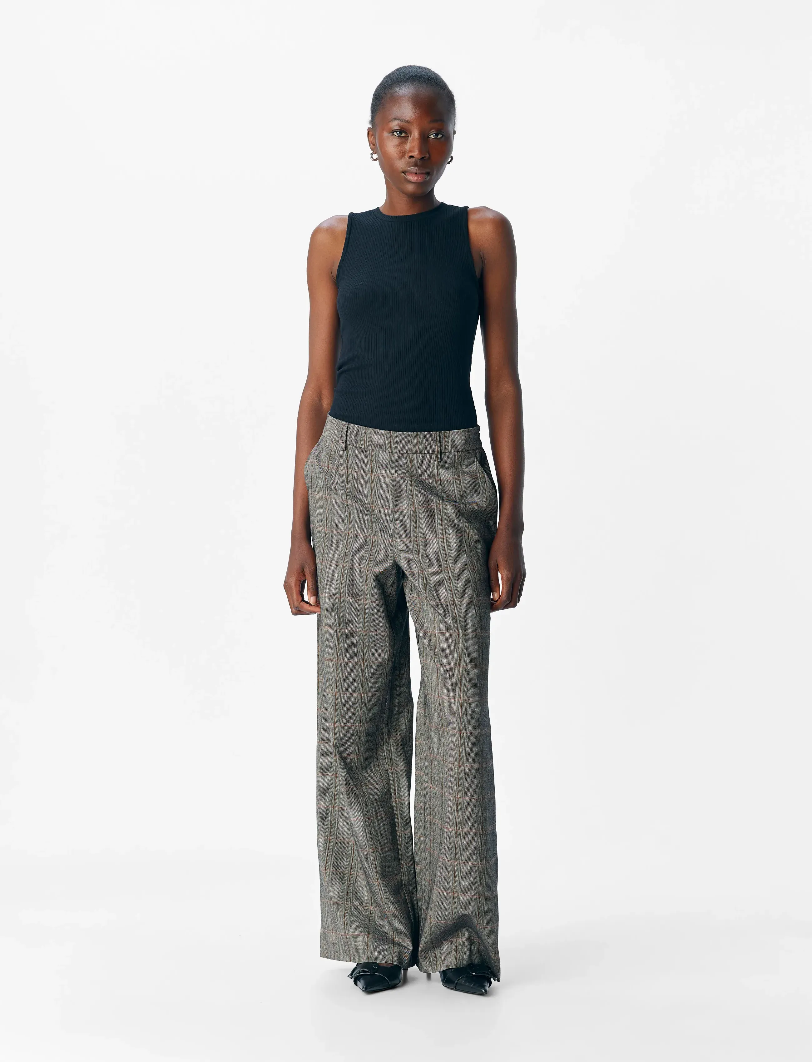 Object Objlisa Wide Pant Aop Noos, Kvinder, Vide Bukser med Elastiktalje, Grå, Str: 42
