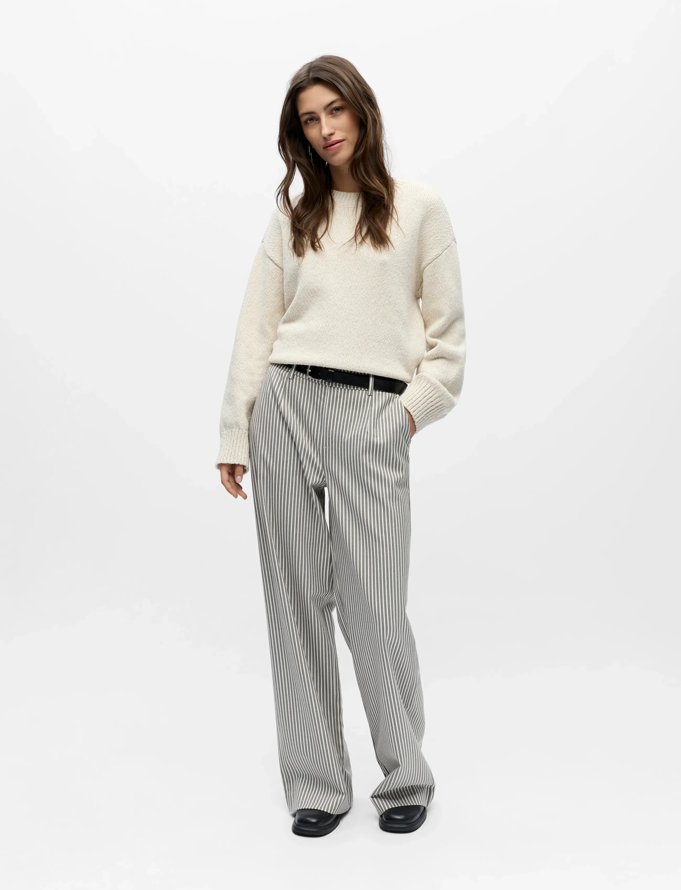 Breda byxor Object Lisa Wide Trousers Cloud Dancer/Morel 8
